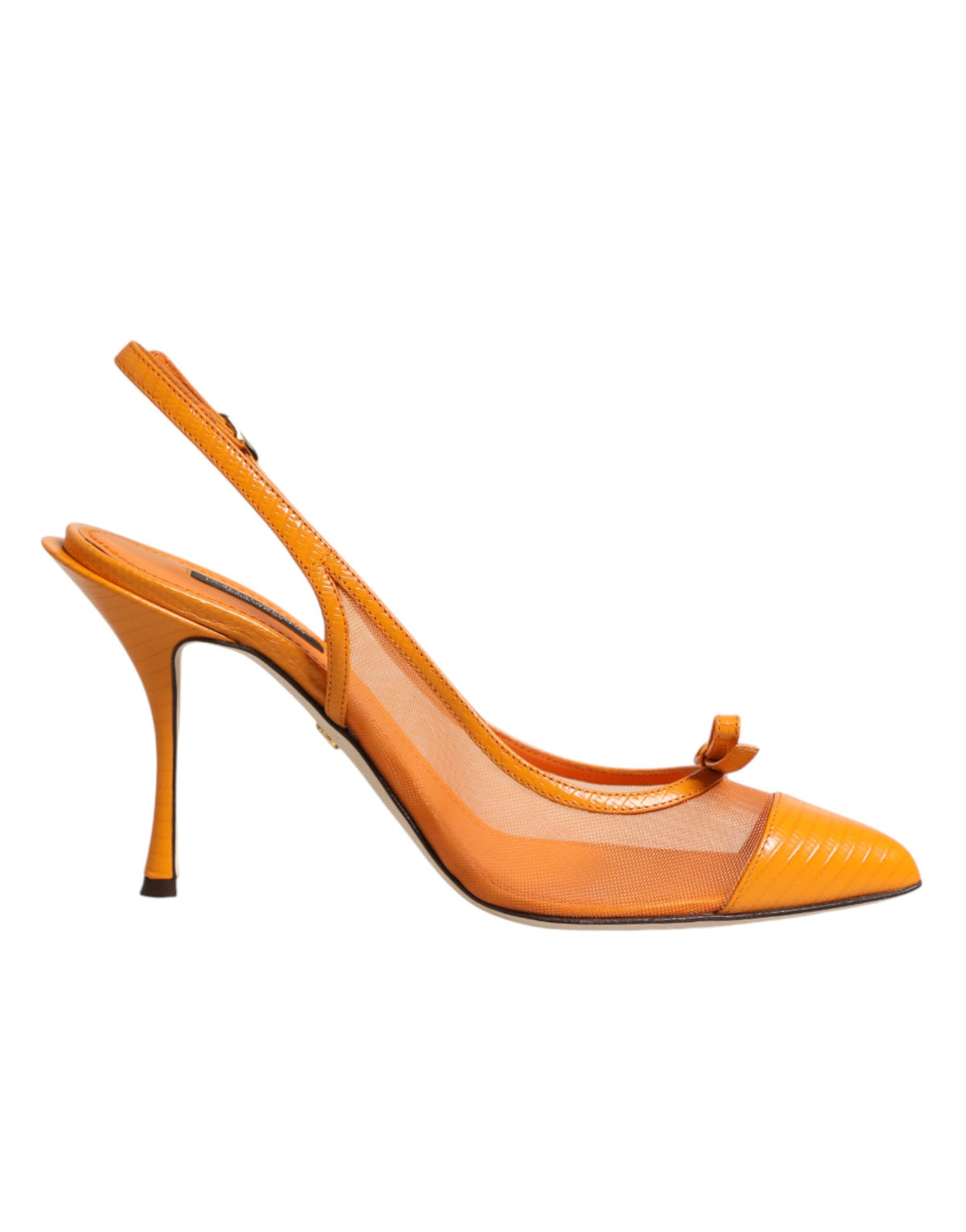 Dolce & Gabbana Orange Leather Mesh Heels Slingback Women's Shoes