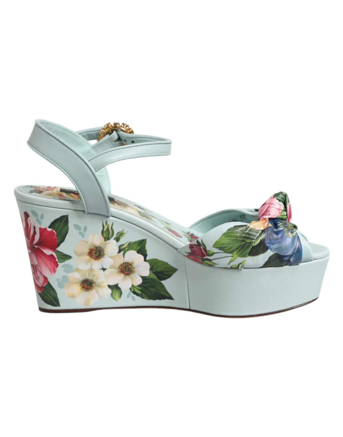 Dolce & Gabbana Green Floral Ankle Strap Wedge Sandals Women's Shoes