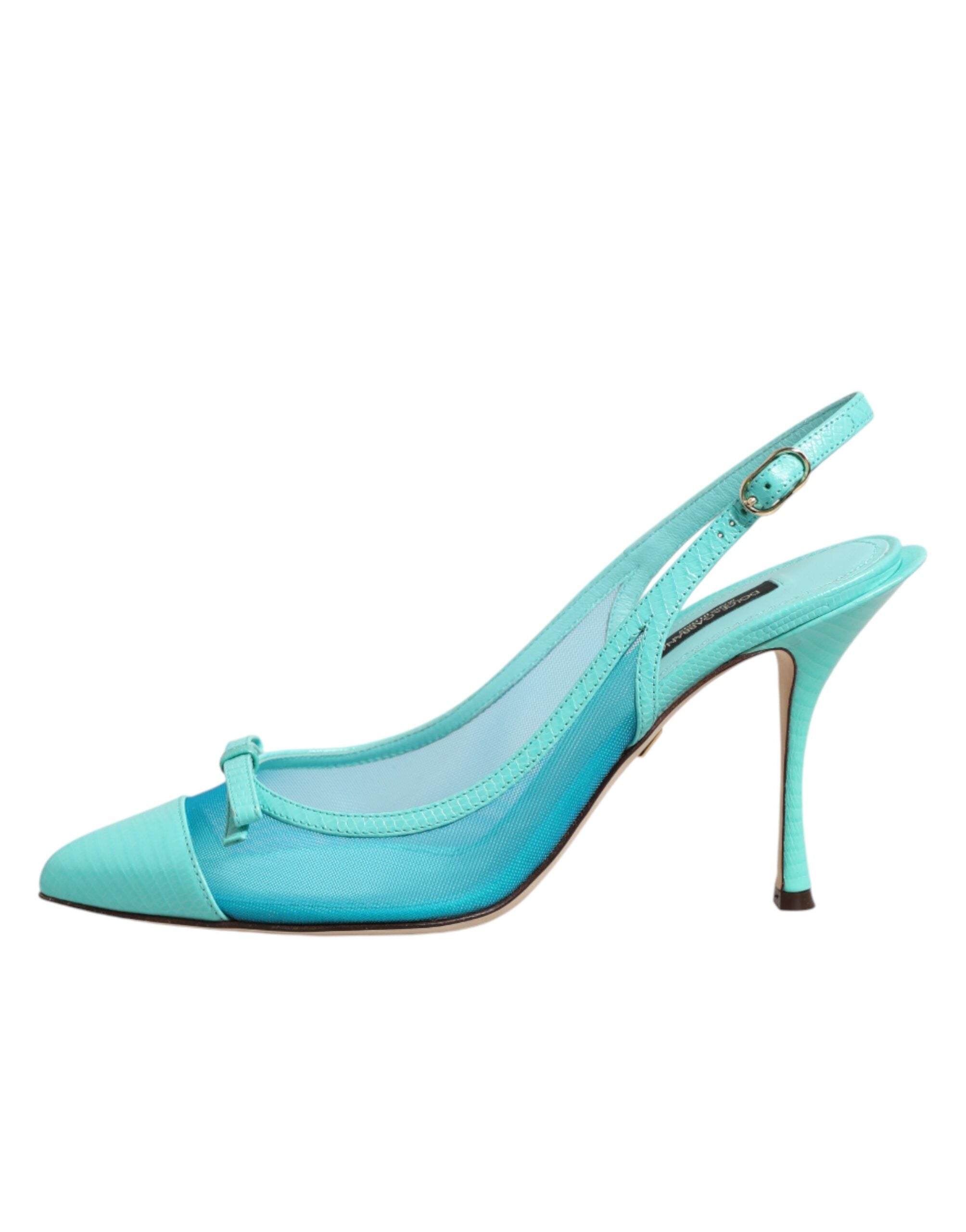 Dolce & Gabbana Blue Leather Mesh Heels Slingback Women's Shoes
