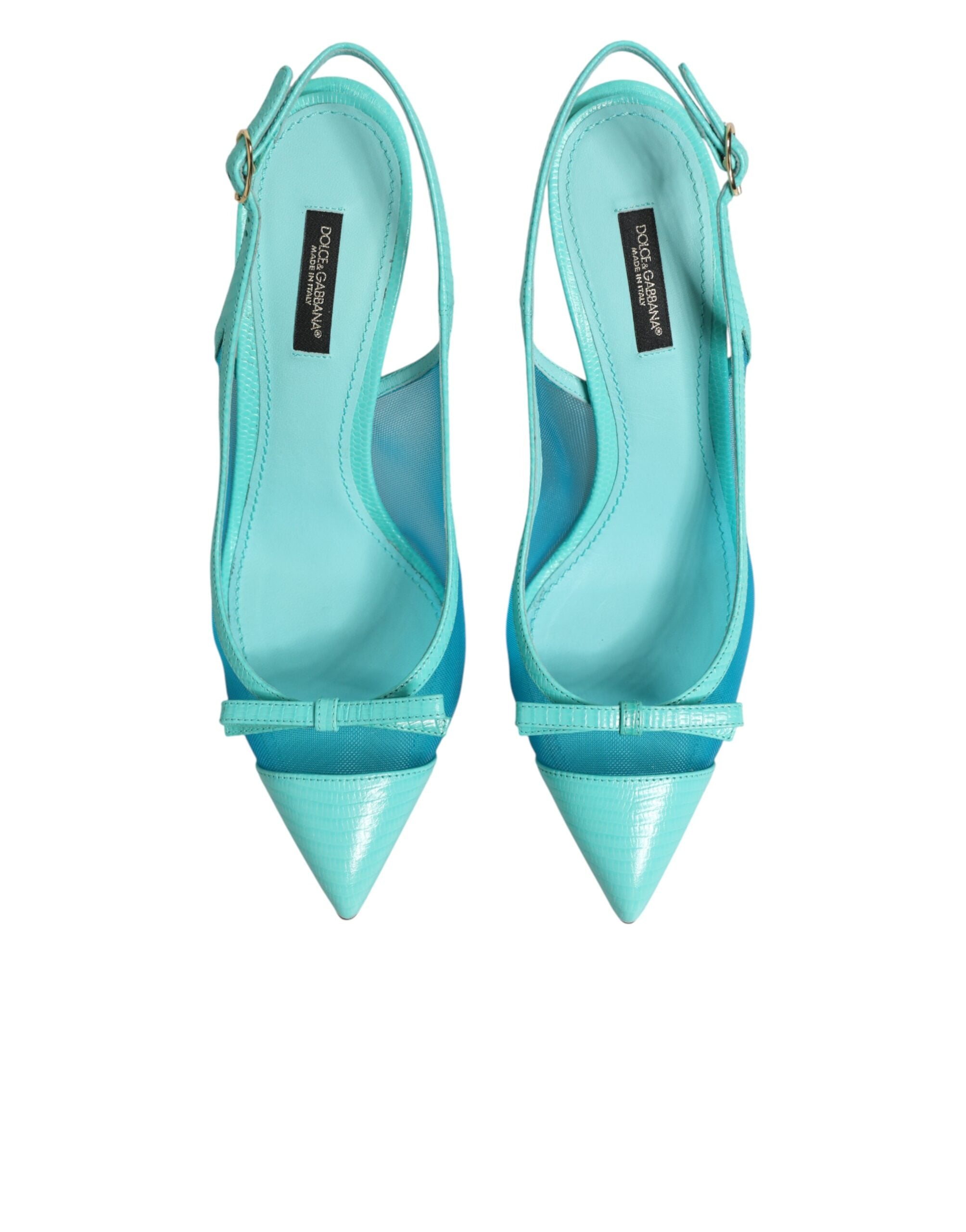 Dolce & Gabbana Blue Leather Mesh Heels Slingback Women's Shoes (Pre-Owned)