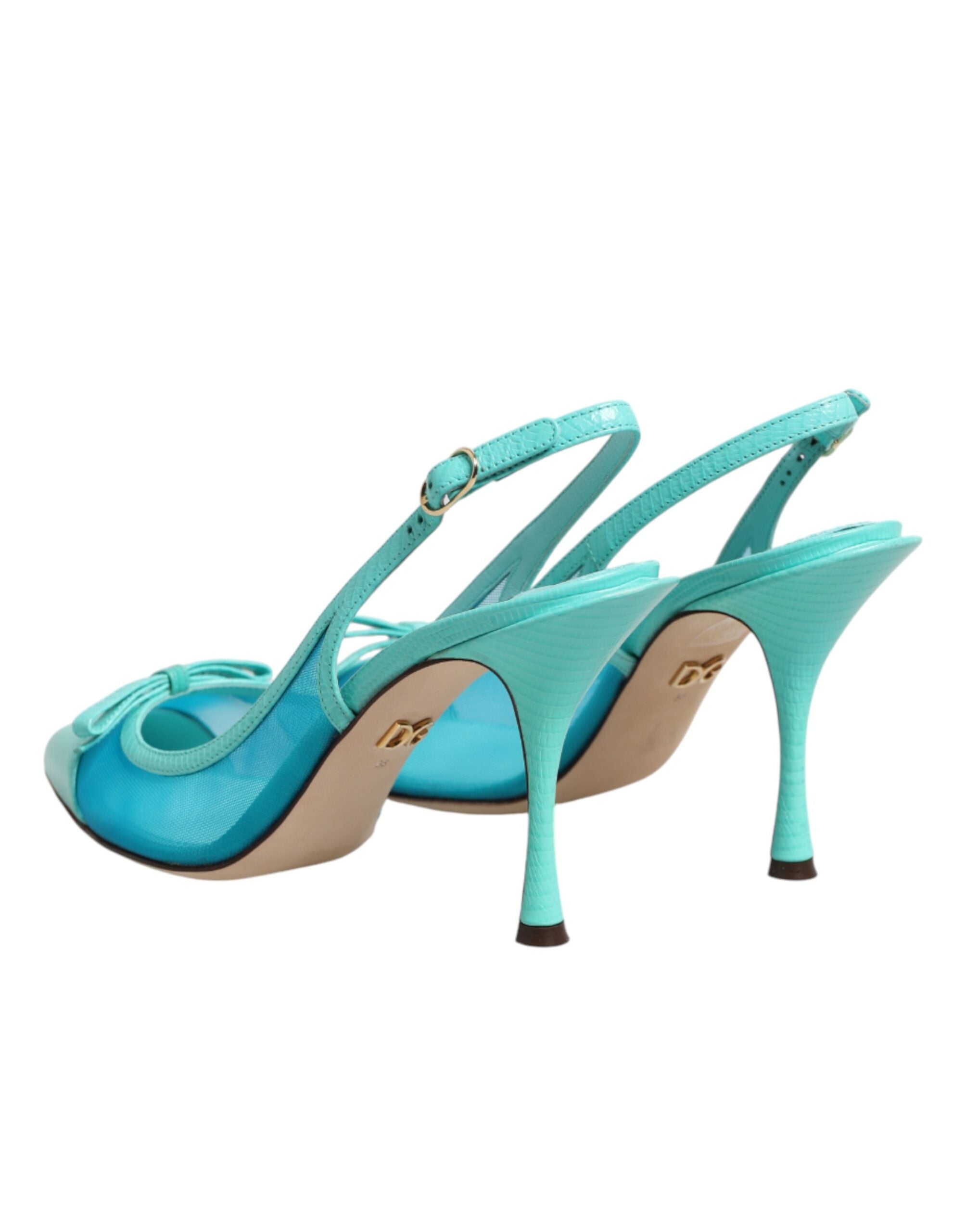 Dolce & Gabbana Blue Leather Mesh Heels Slingback Women's Shoes (Pre-Owned)