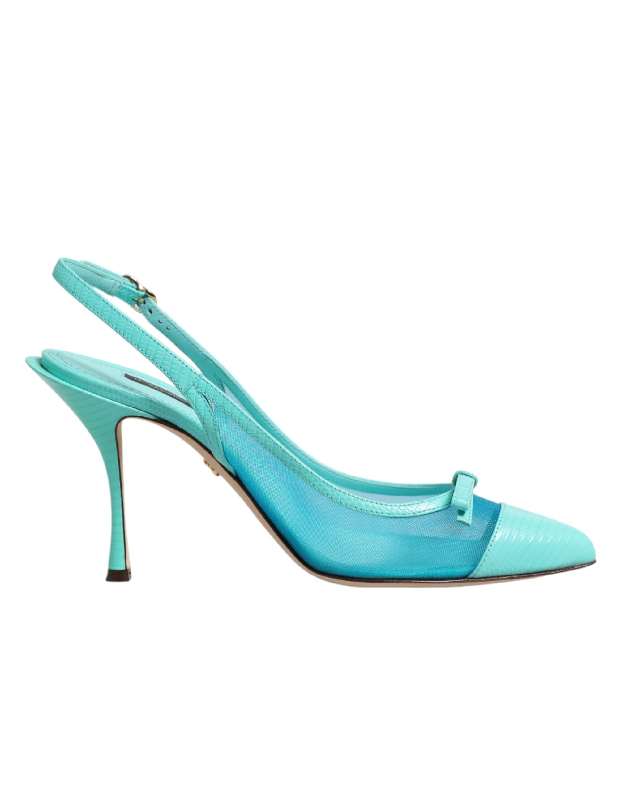 Dolce & Gabbana Blue Leather Mesh Heels Slingback Women's Shoes (Pre-Owned)