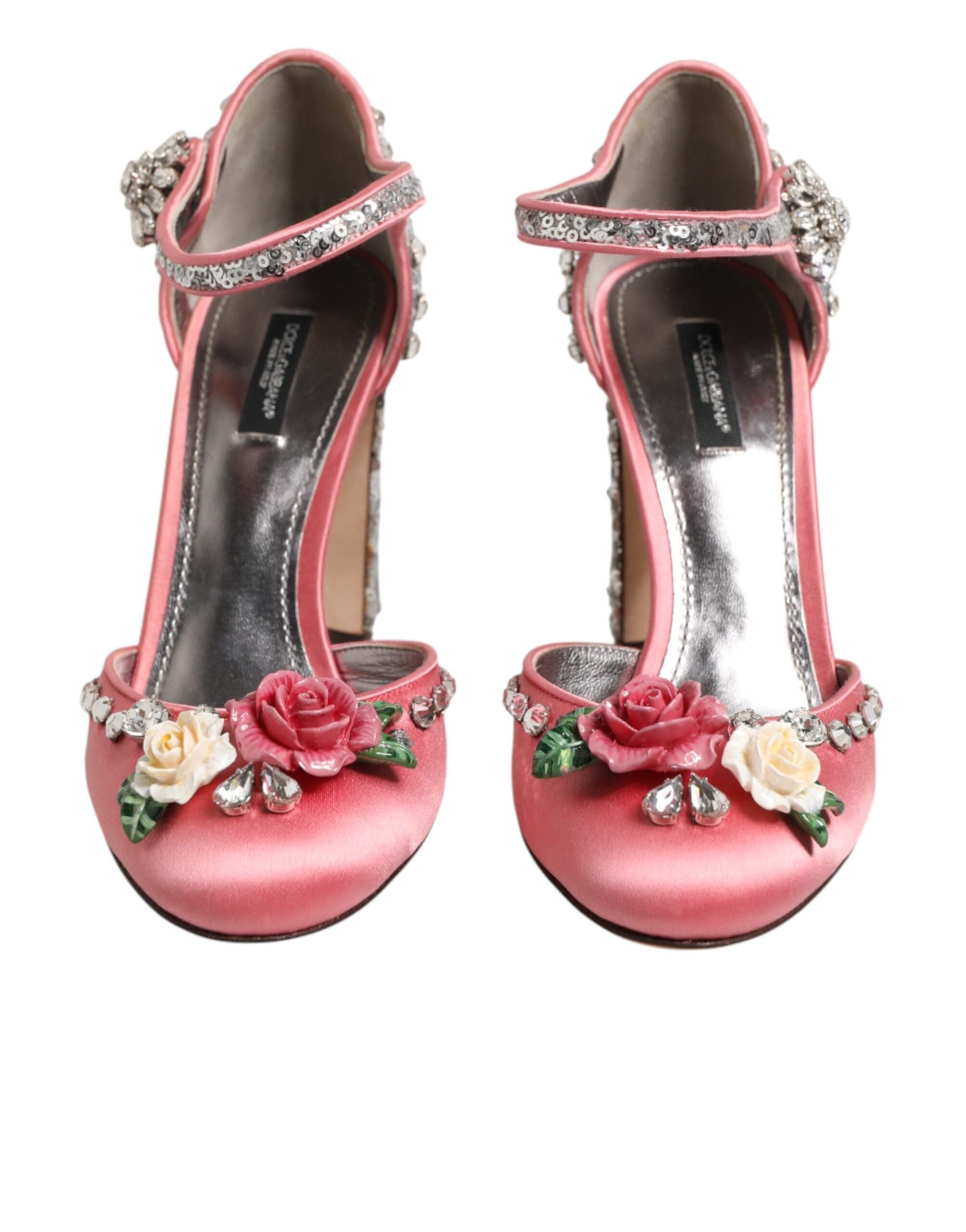 Dolce & Gabbana Pink Sequined Ankle Strap Sandals Women's Shoes (Pre-Owned)