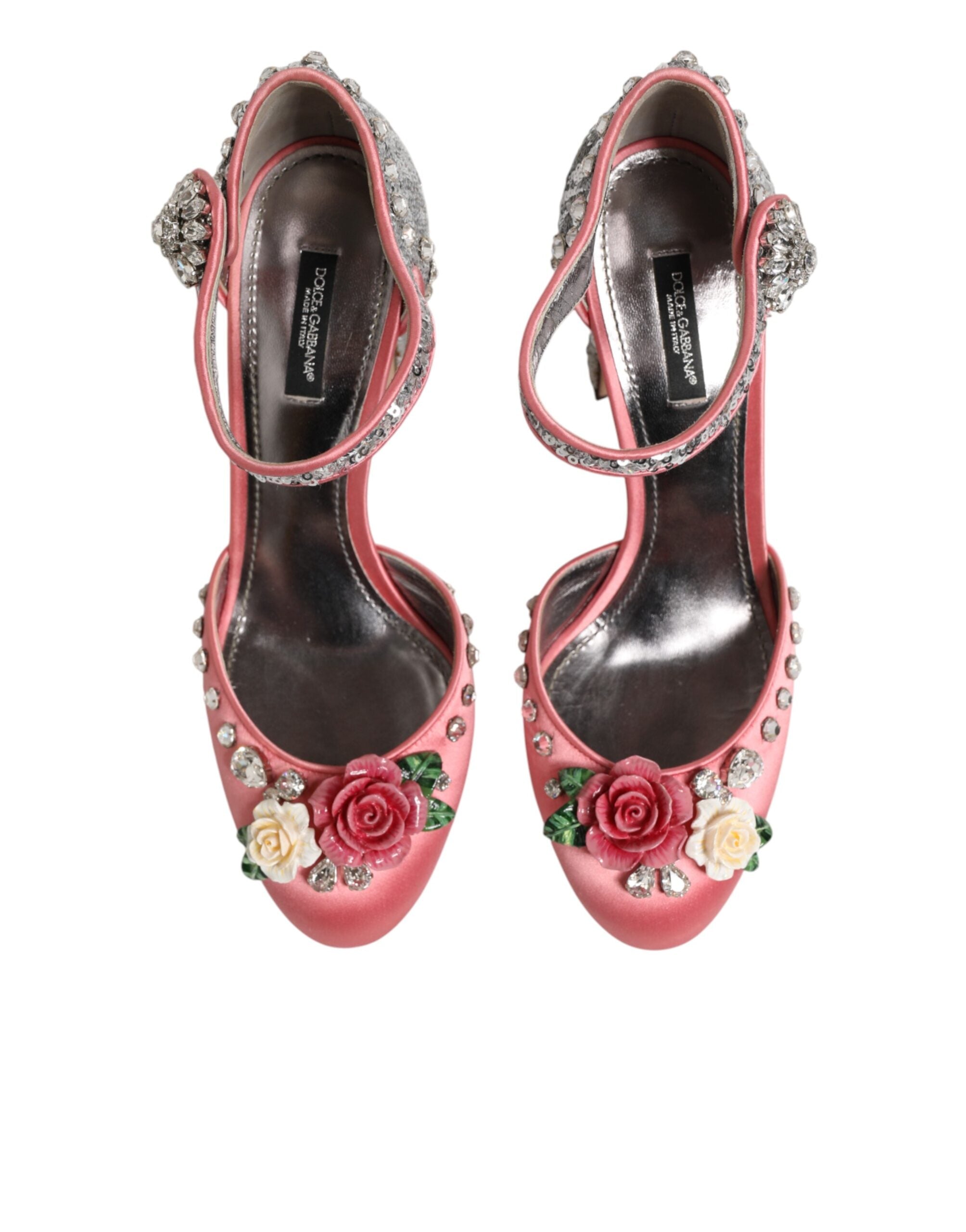 Dolce & Gabbana Pink Sequined Ankle Strap Sandals Women's Shoes (Pre-Owned)
