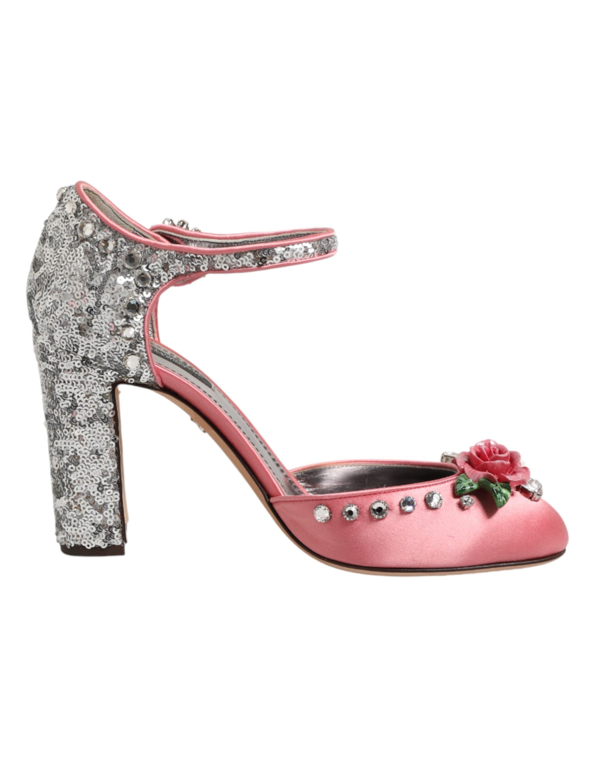 Dolce & Gabbana Pink Sequined Ankle Strap Sandals Women's Shoes (Pre-Owned)