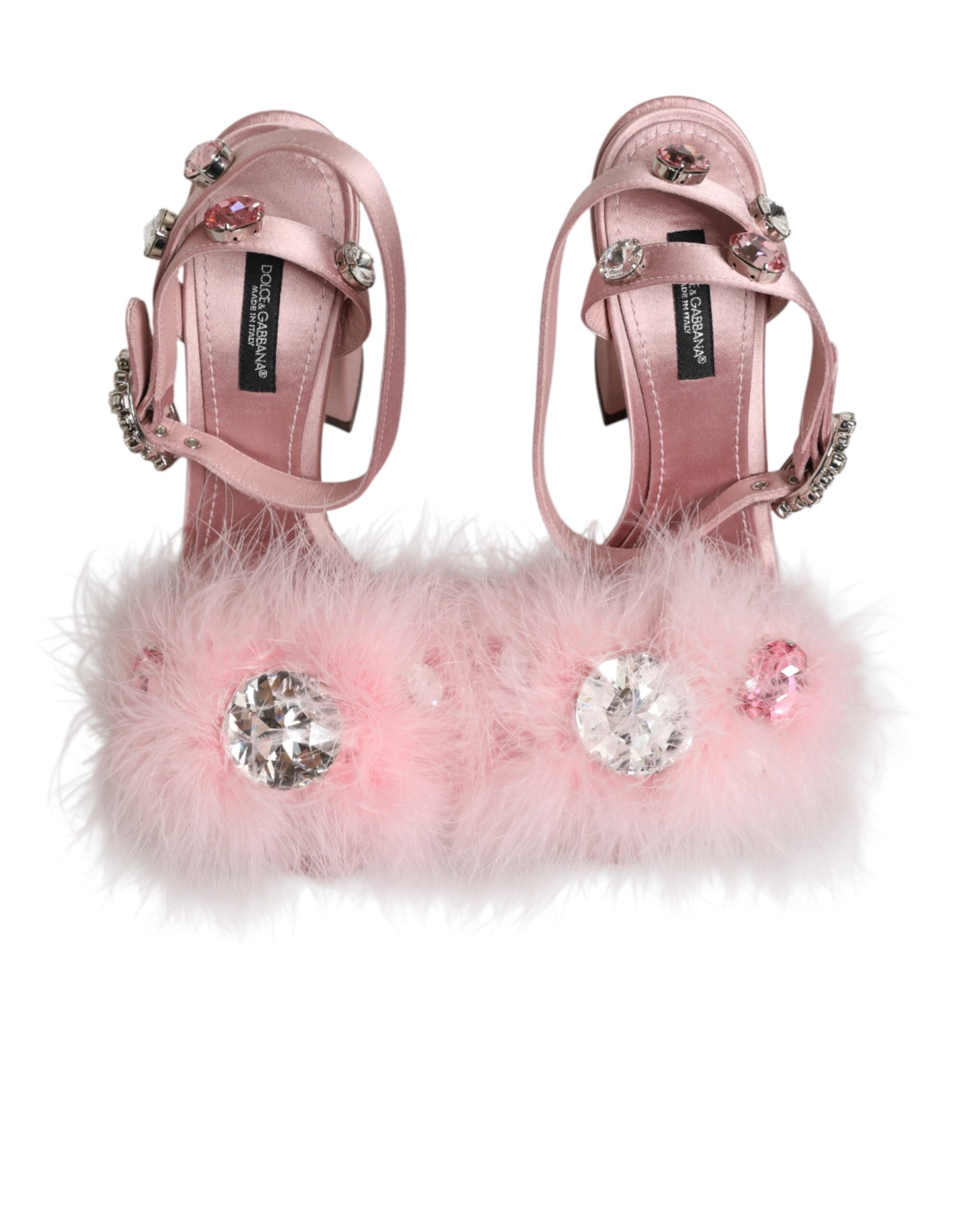 Dolce & Gabbana Pink Sequined Ankle Strap Sandals Women's Shoes