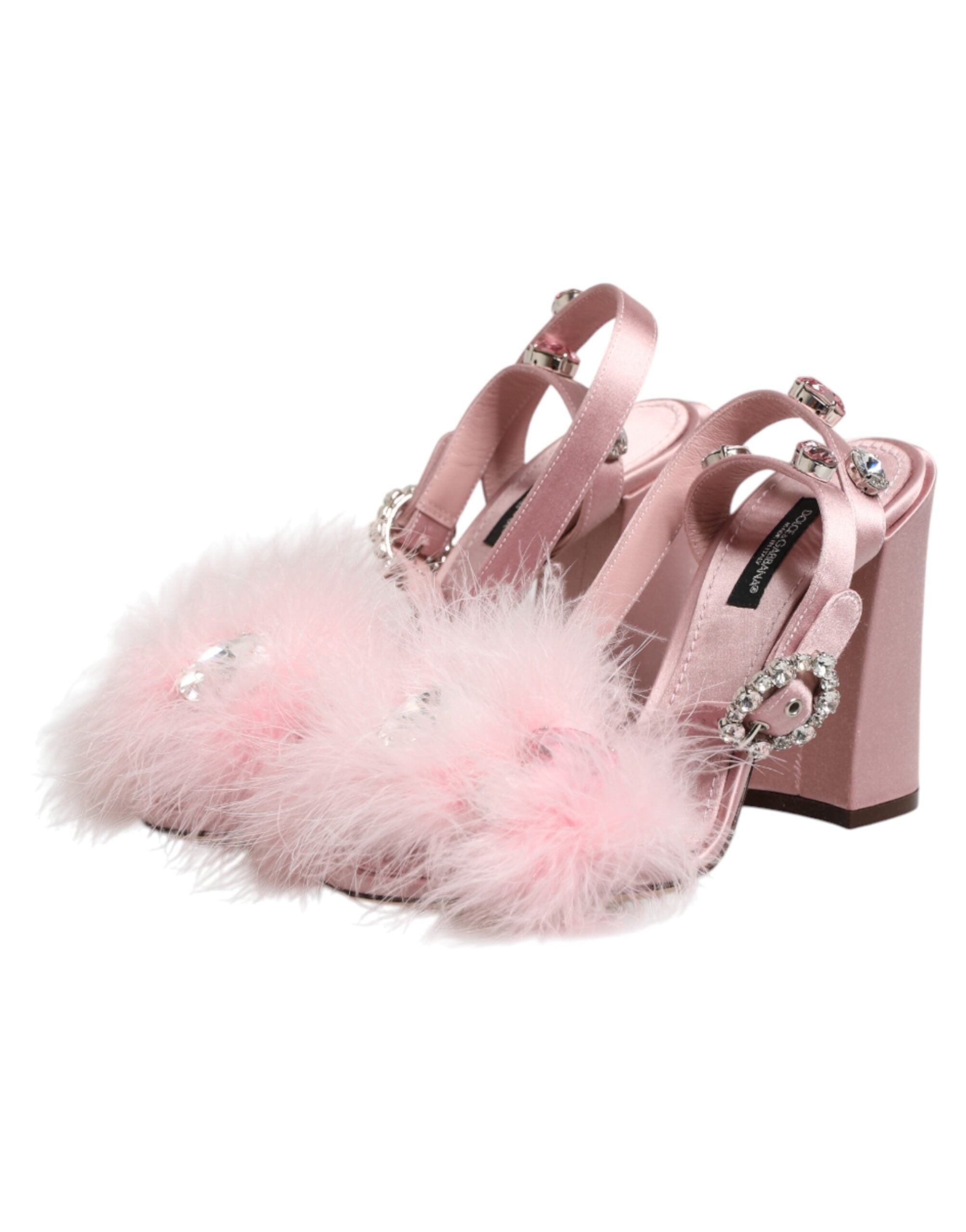 Dolce & Gabbana Pink Sequined Ankle Strap Sandals Women's Shoes