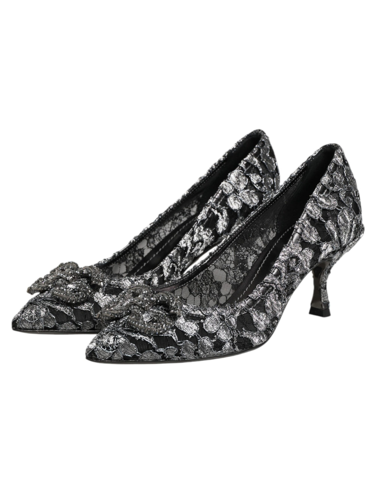 Dolce & Gabbana Silver Lace DG Amore Heels Pumps Women's Shoes