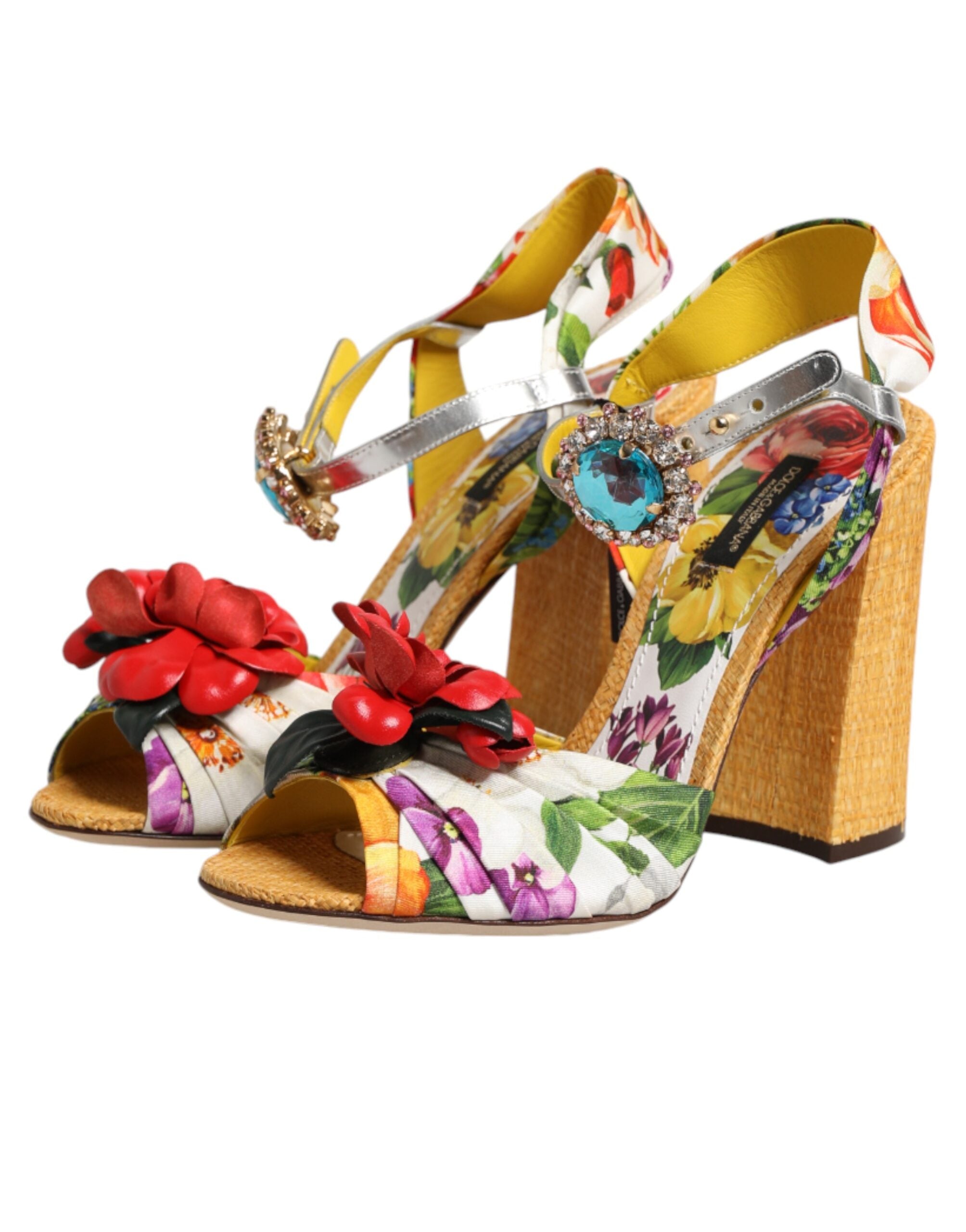 Dolce & Gabbana Multicolor Floral Crystal Embellished Sandals Men's Shoes