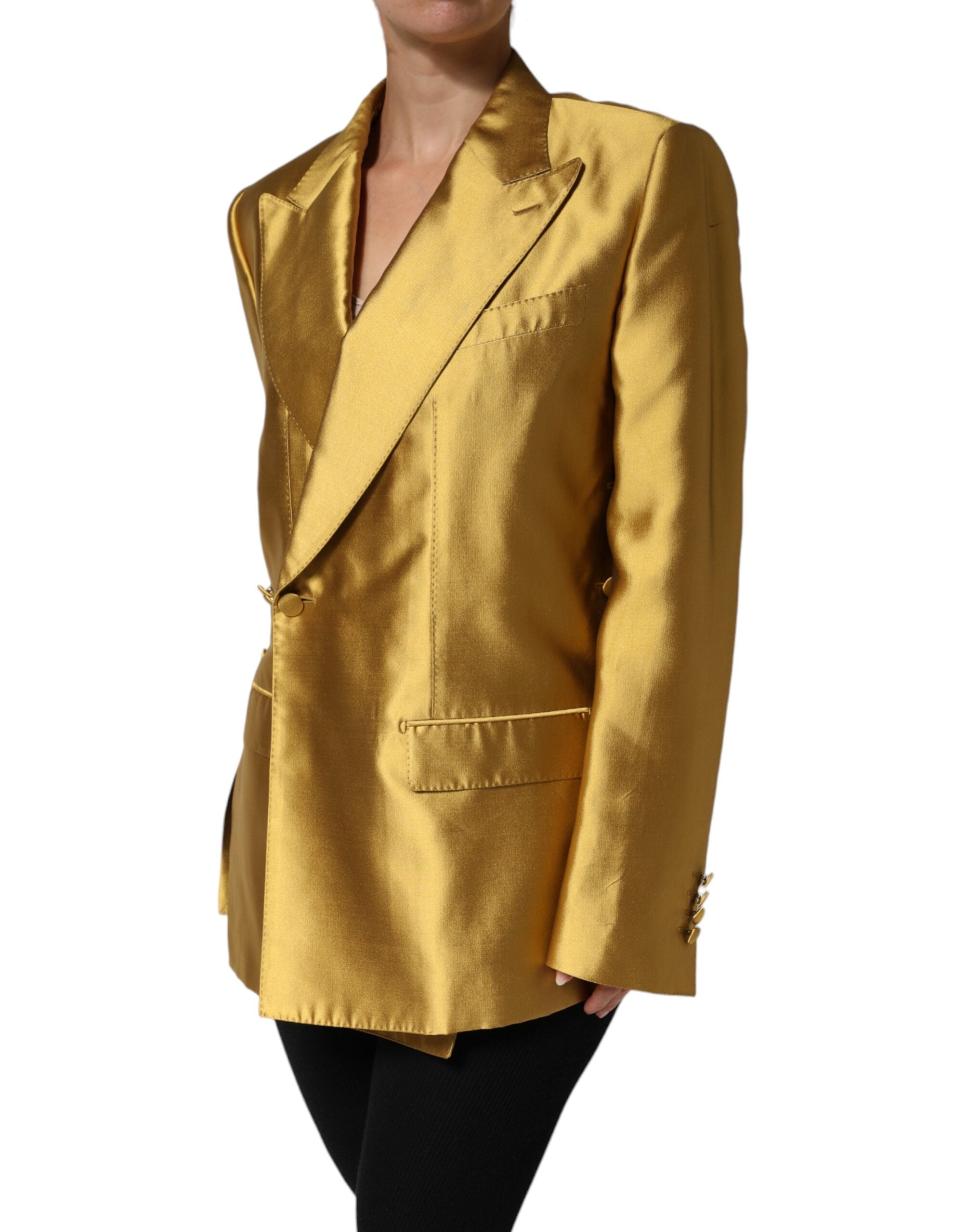 Dolce & Gabbana Gold Satin Long Sleeves Blazer Coat Women's Jacket (Pre-Owned)