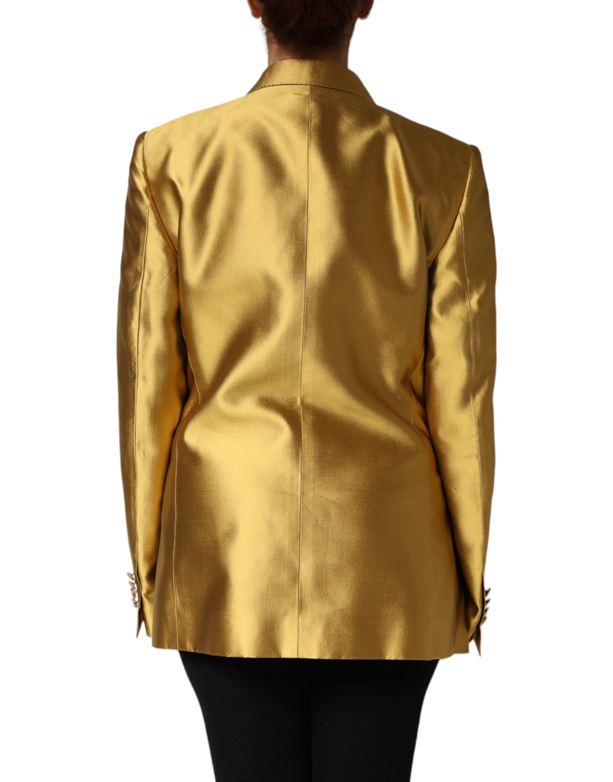 Dolce & Gabbana Gold Satin Long Sleeves Blazer Coat Women's Jacket (Pre-Owned)