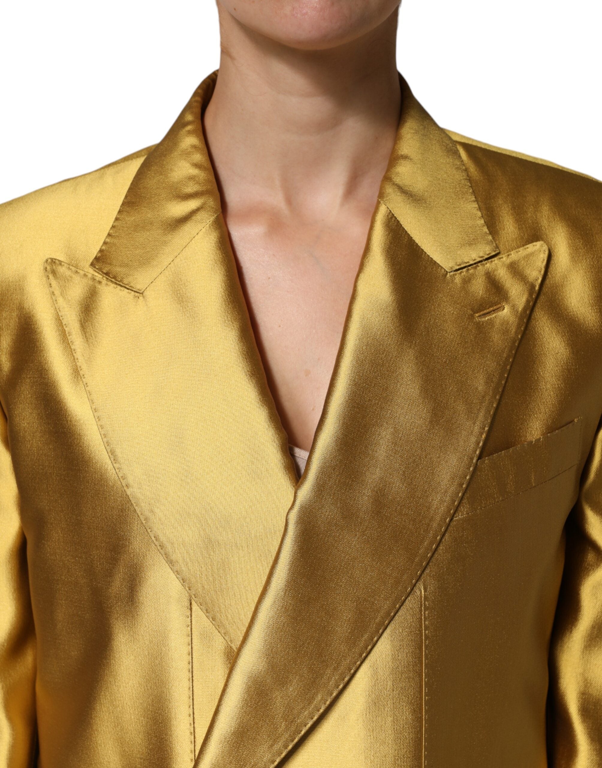 Dolce & Gabbana Gold Satin Long Sleeves Blazer Coat Women's Jacket (Pre-Owned)
