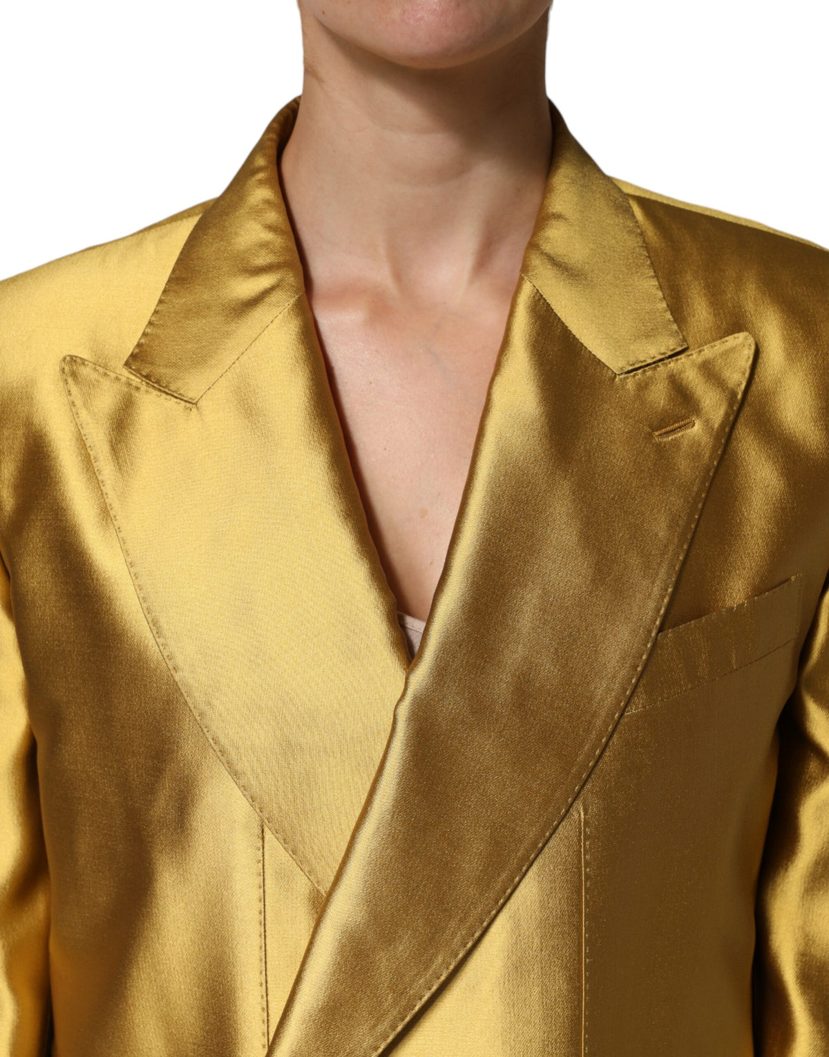 Dolce & Gabbana Gold Satin Long Sleeves Blazer Coat Women's Jacket (Pre-Owned)