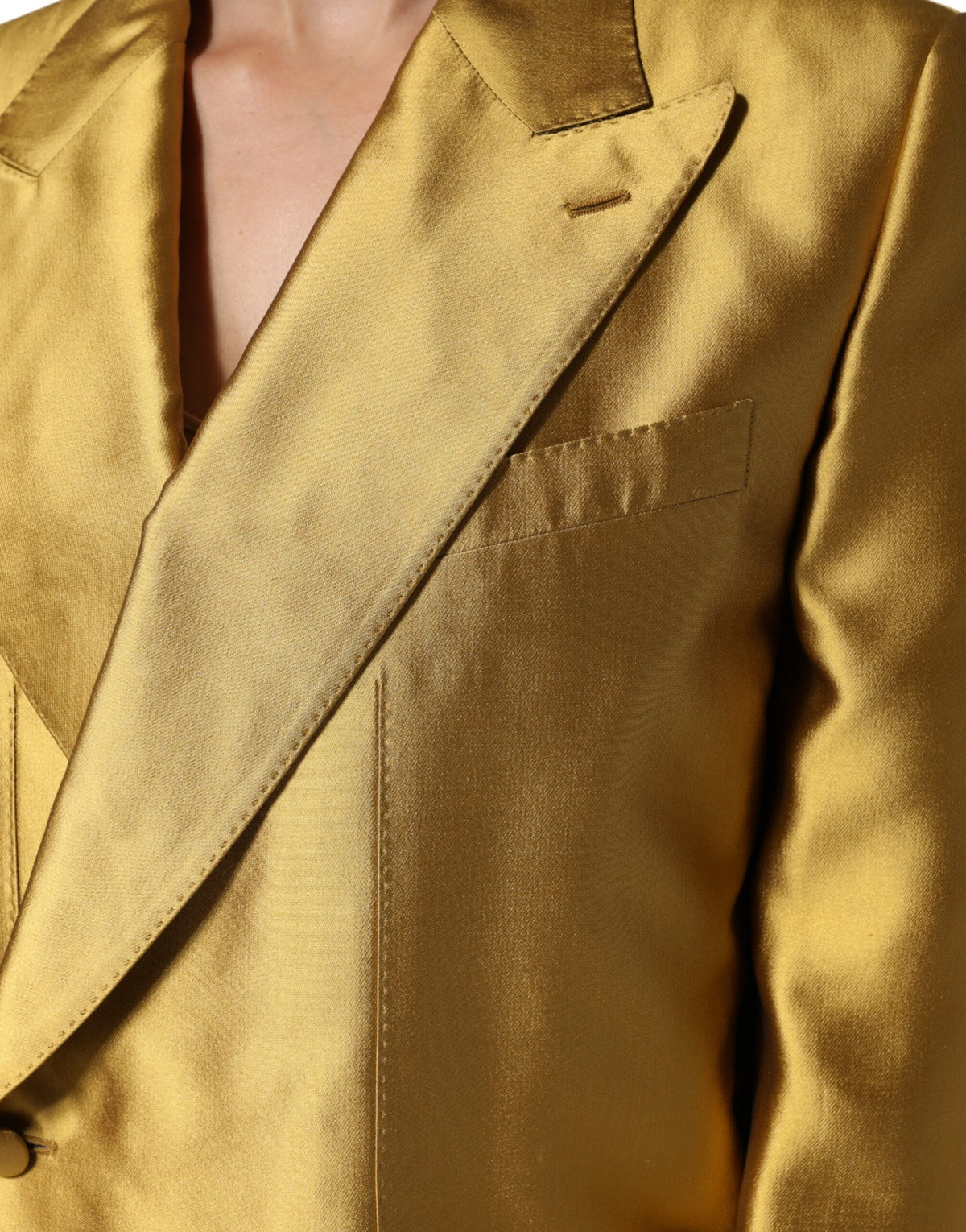 Dolce & Gabbana Gold Satin Long Sleeves Blazer Coat Women's Jacket (Pre-Owned)