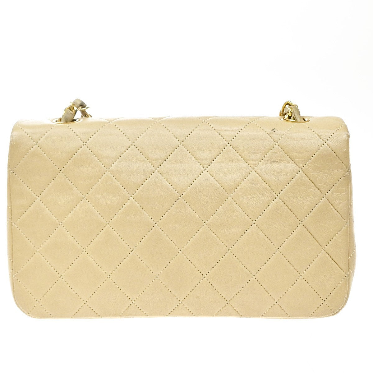 Chanel Vintage Full Flap Quilted Lambskin Beige Leather Shoulder Bag Bag (Pre-Owned)