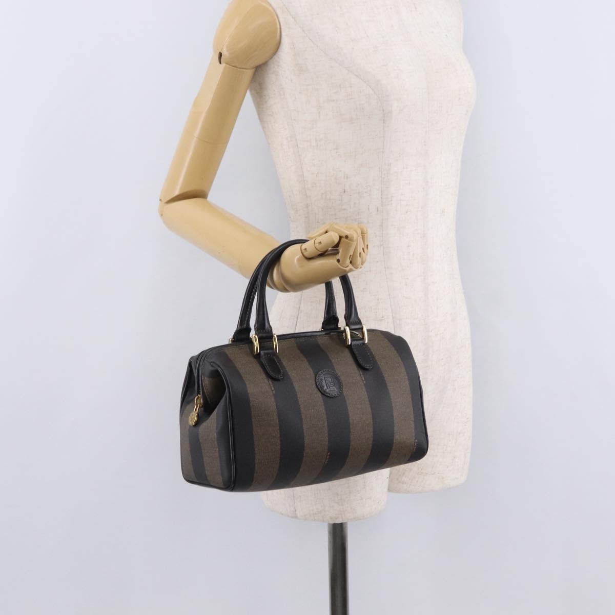 Fendi Vintage Pequin Boston Coated Canvas Brown Canvas Handbag (Pre-Owned)