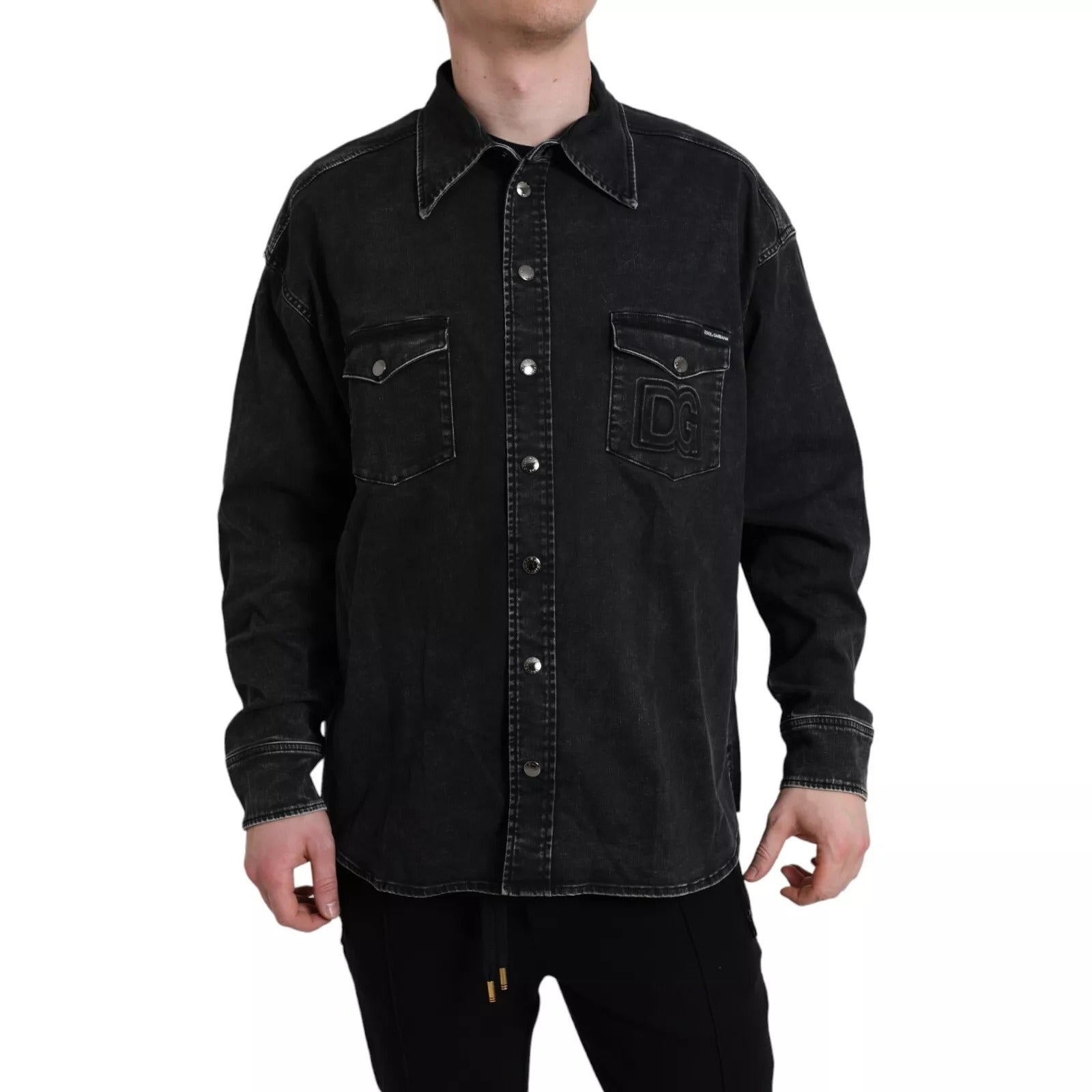 Dolce & Gabbana Black Cotton Long Sleeve Denim Casual Women's Shirt