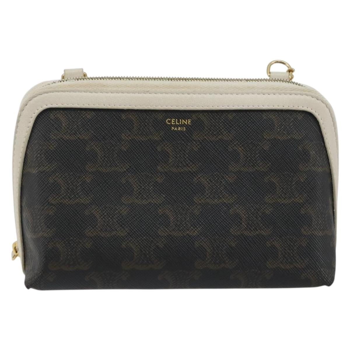 Celine Zip Around Chain Clutch Triomphe Coated Canvas Brown Canvas Clutche & Pouche Bag (Pre-Owned)