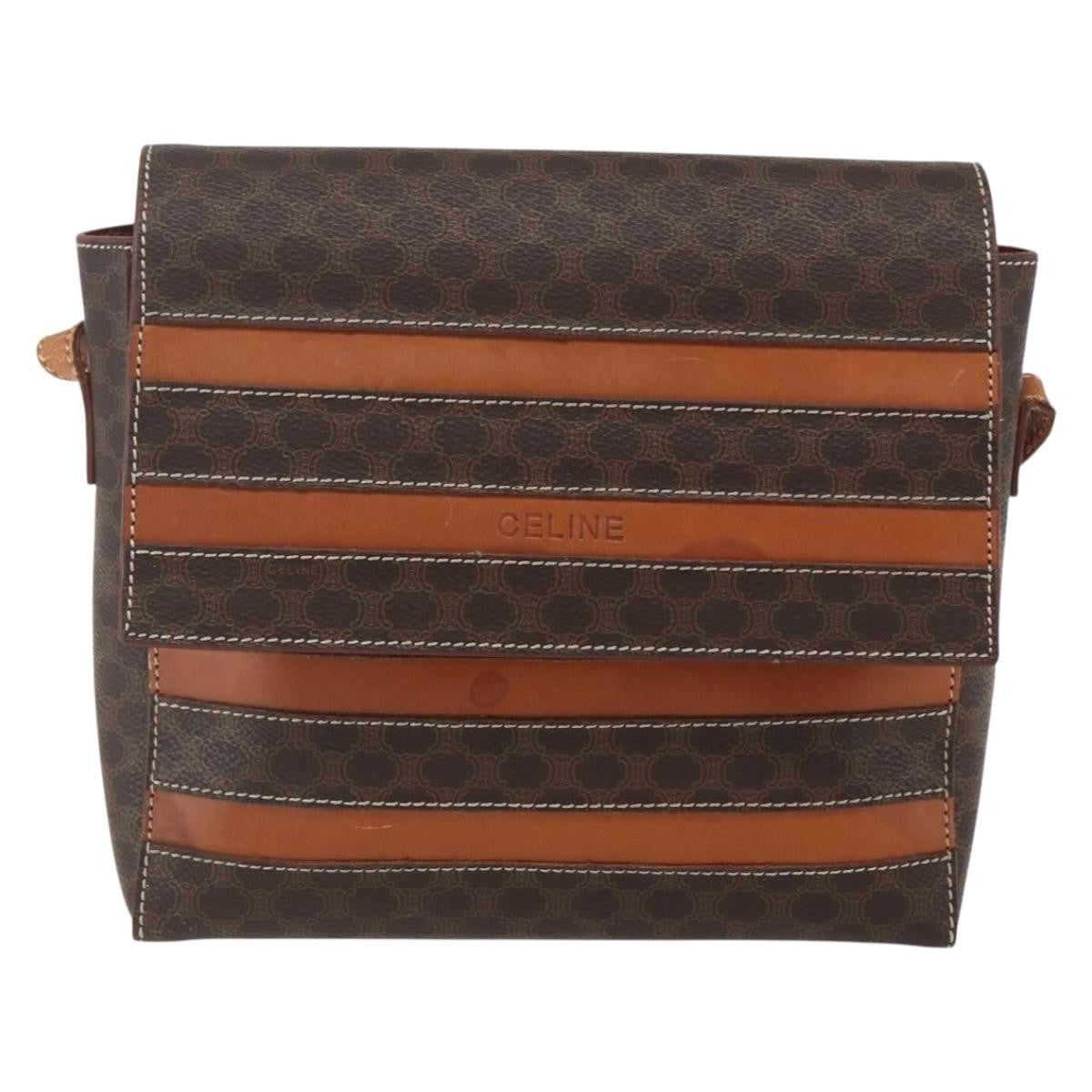 Celine Vintage Macadam Canvas And Leather Brown Canvas Shoulder Bag Bag (Pre-Owned)