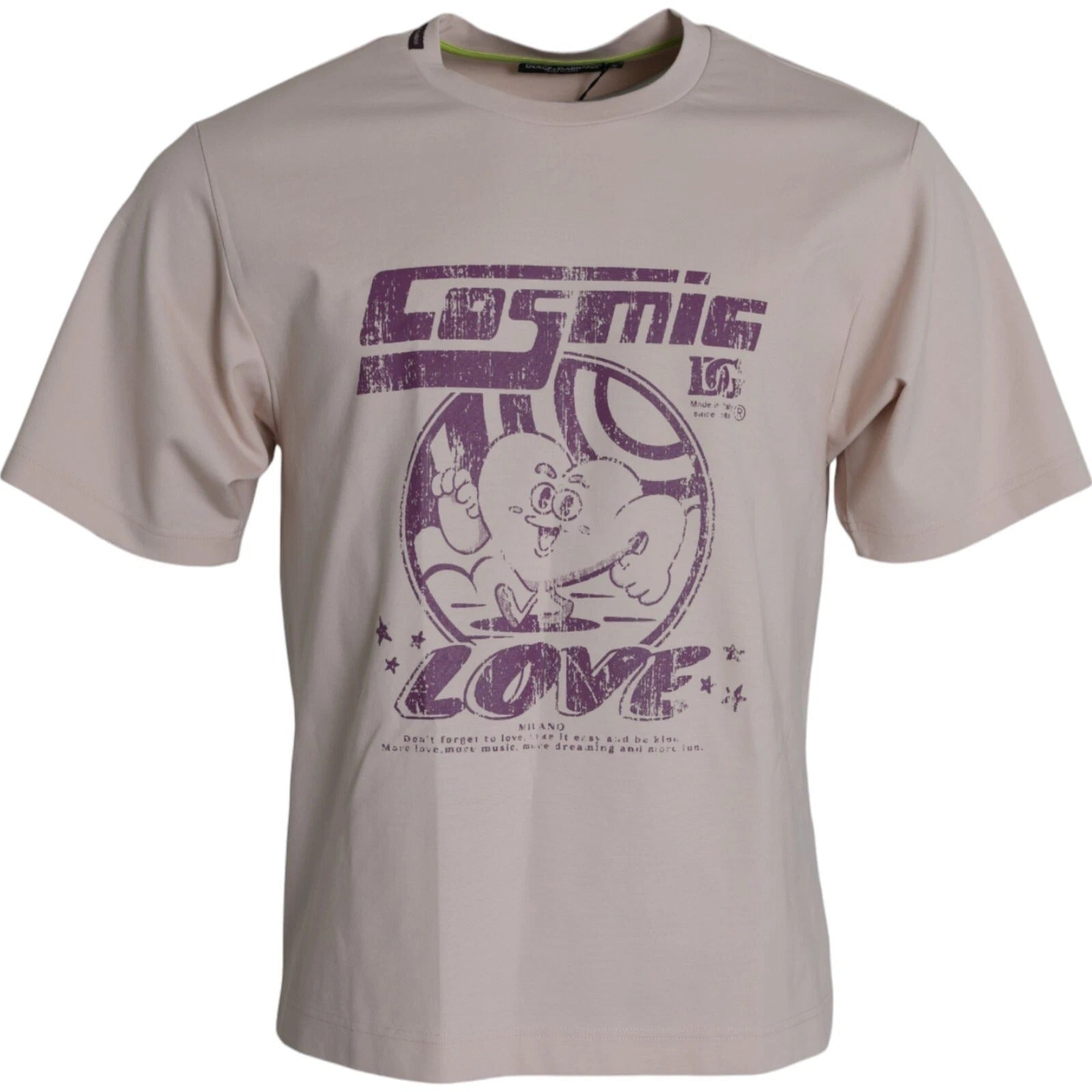 Dolce & Gabbana Beige Cosmic Love Cotton Crew Neck Men's T-shirt (Pre-Owned)