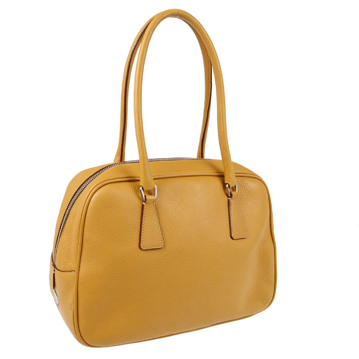 Prada Bauletto Saffiano Leather Beige Leather Handbag (Pre-Owned)