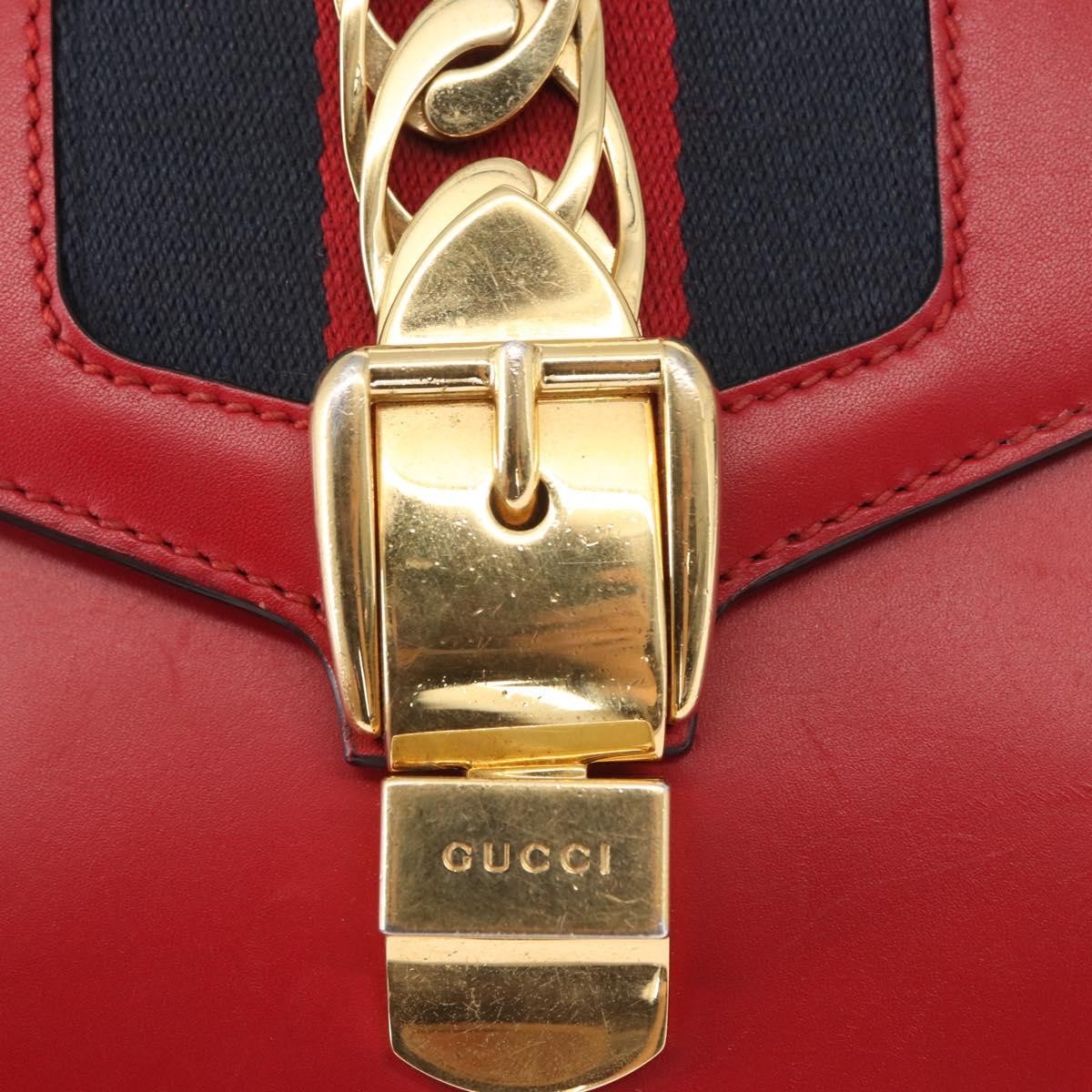 Gucci Sylvie Chain Leather Red Leather Shoulder Bag Bag (Pre-Owned)