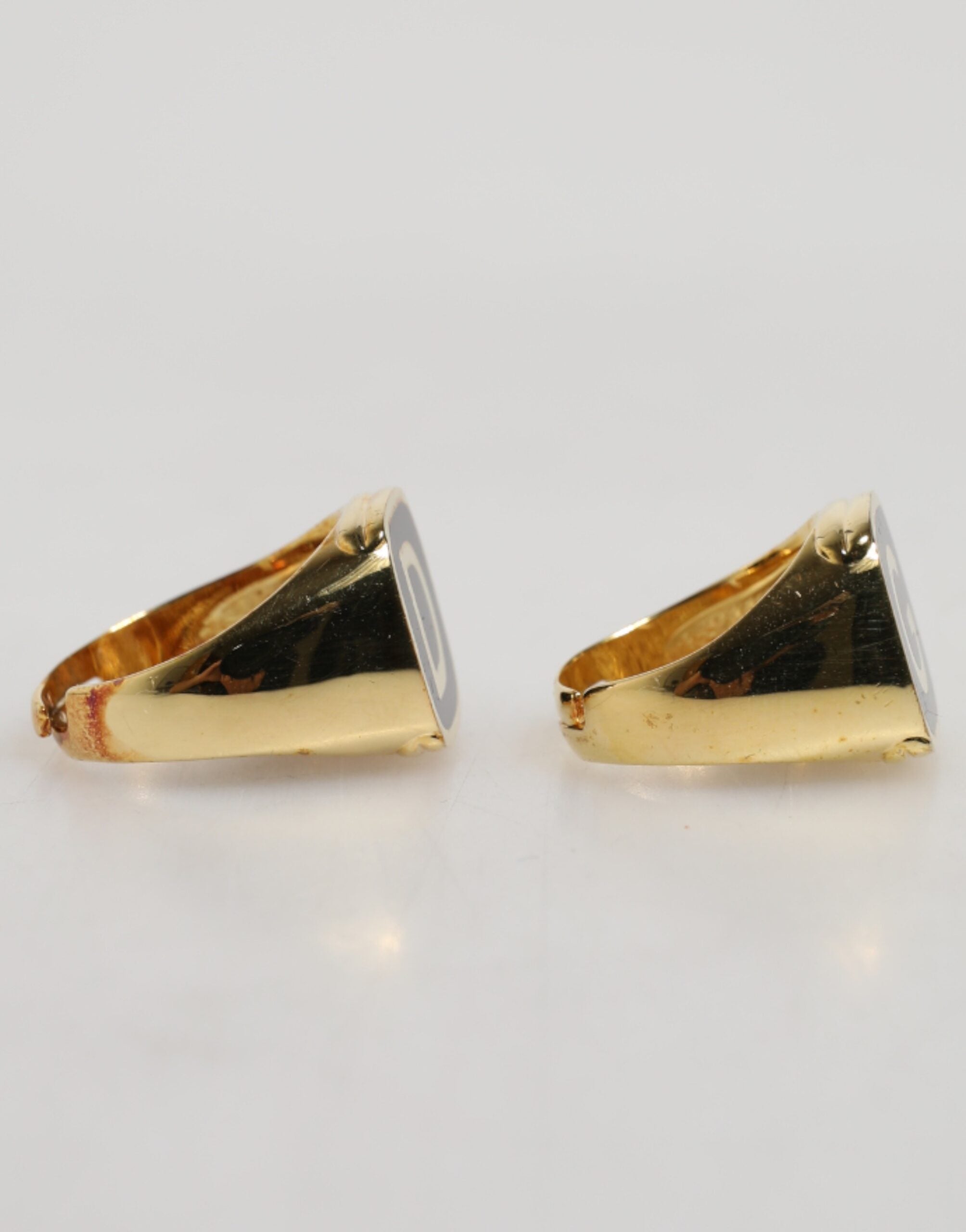 Dolce & Gabbana Gold-Tone Real Brass Black Enamel \"DG\" Adjustable Men's Rings
