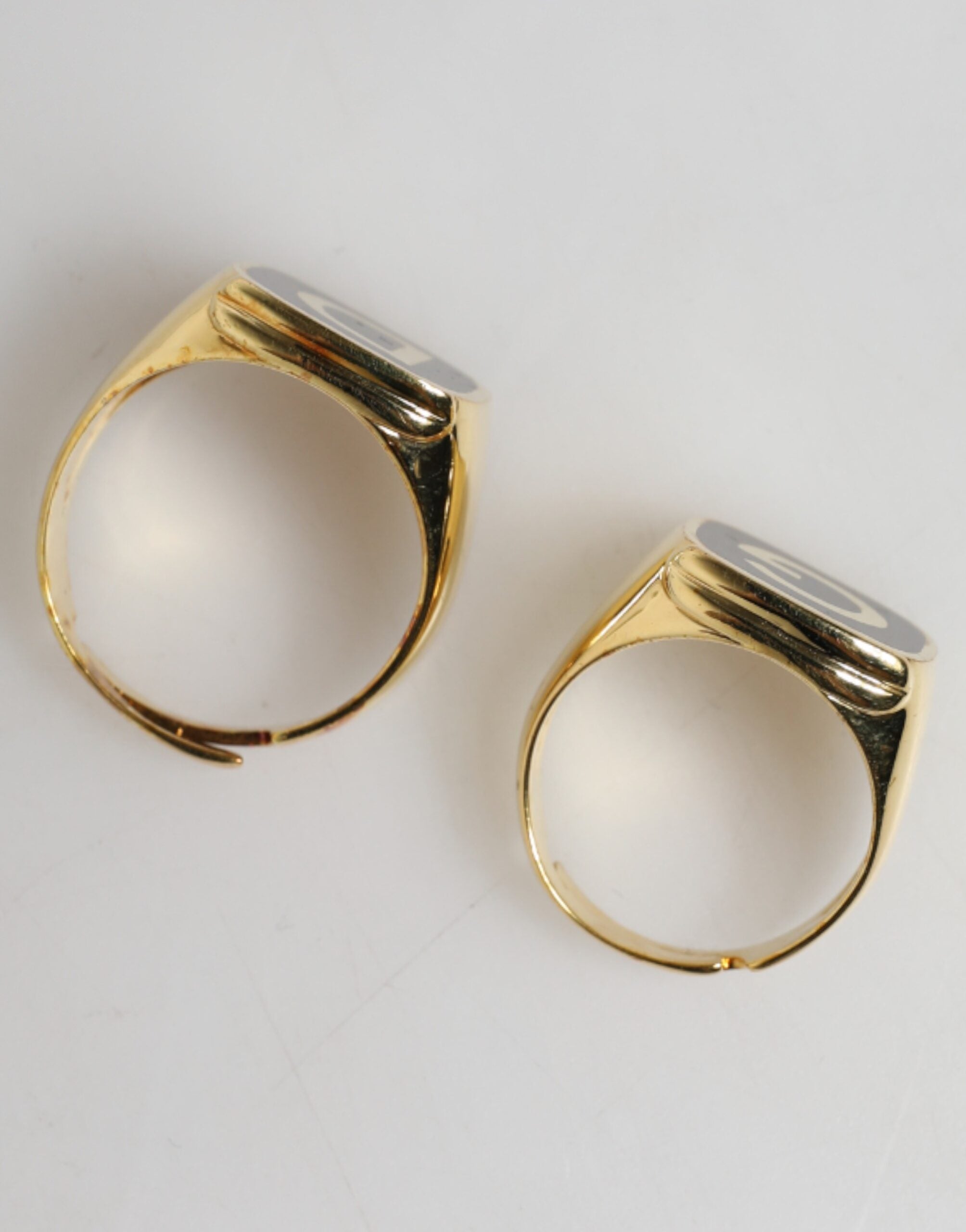 Dolce & Gabbana Gold-Tone Real Brass Black Enamel \"DG\" Adjustable Men's Rings
