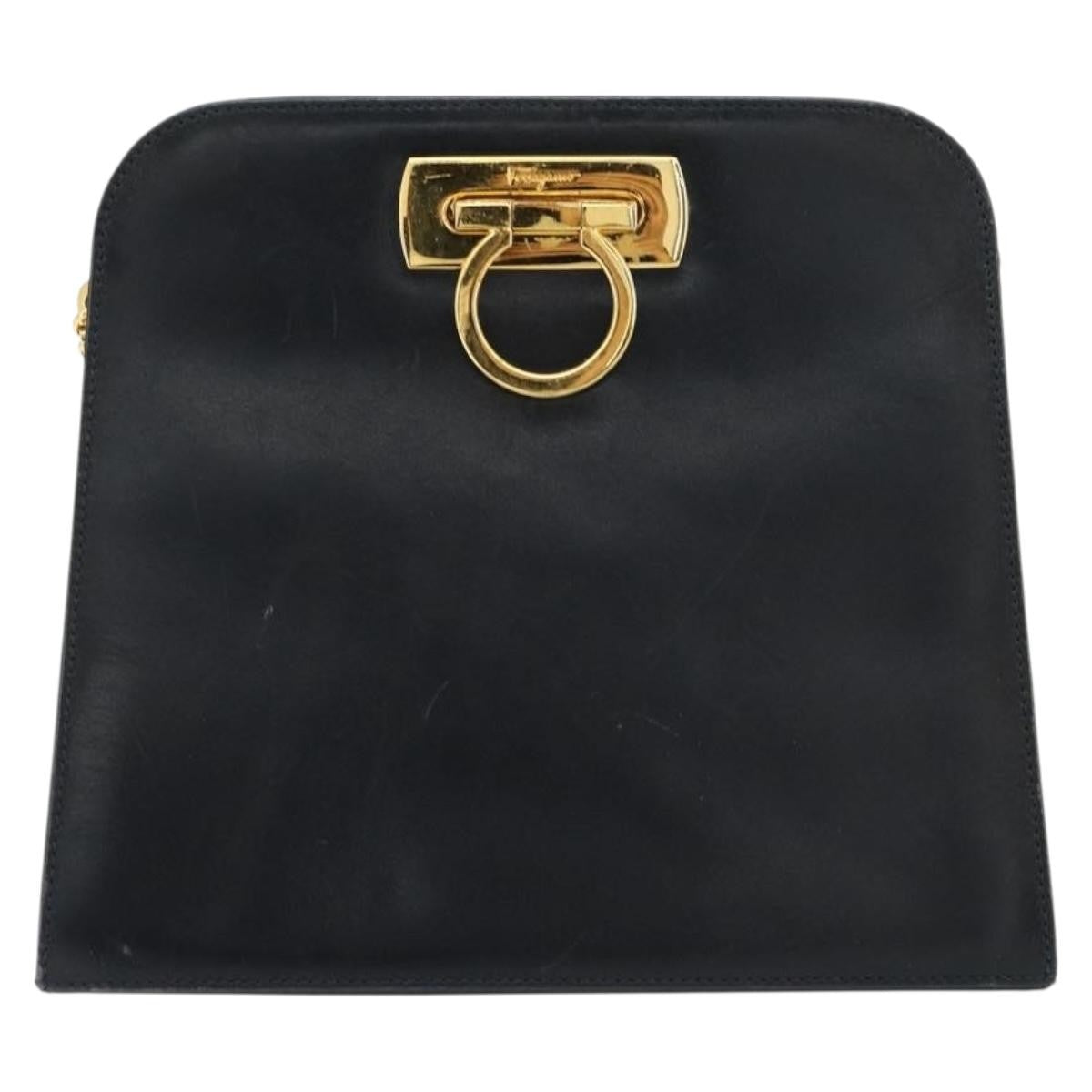 Salvatore Ferragamo Gancini Chain Leather Navy Leather Shoulder Bag Bag (Pre-Owned)