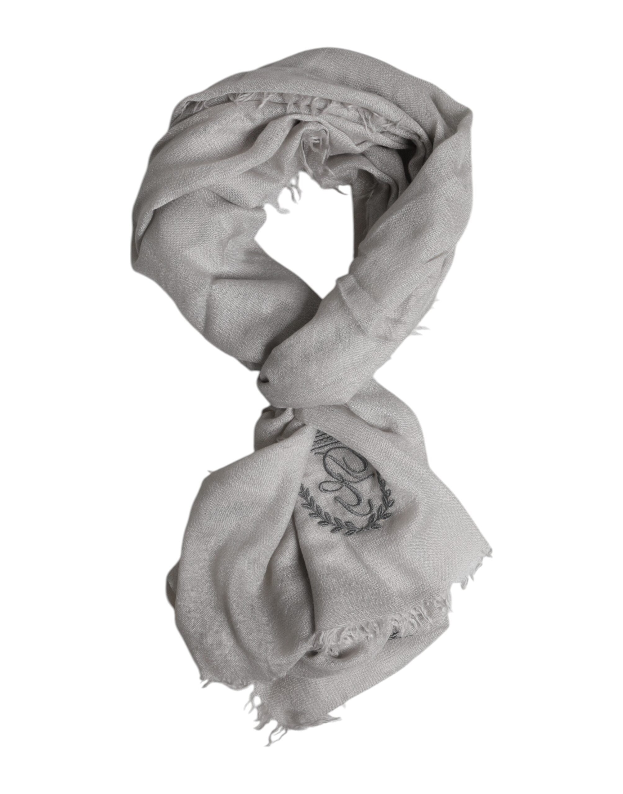 Dolce & Gabbana Gray Cashmere Knit Fringes Neck Foulard 67cm x200cm Foulard Men's Scarf (Pre-Owned)