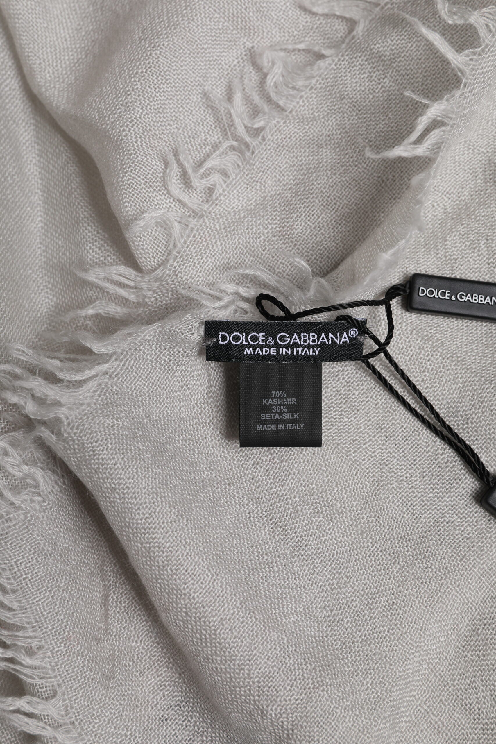 Dolce & Gabbana Gray Cashmere Knit Fringes Neck Foulard 67cm x200cm Foulard Men's Scarf (Pre-Owned)