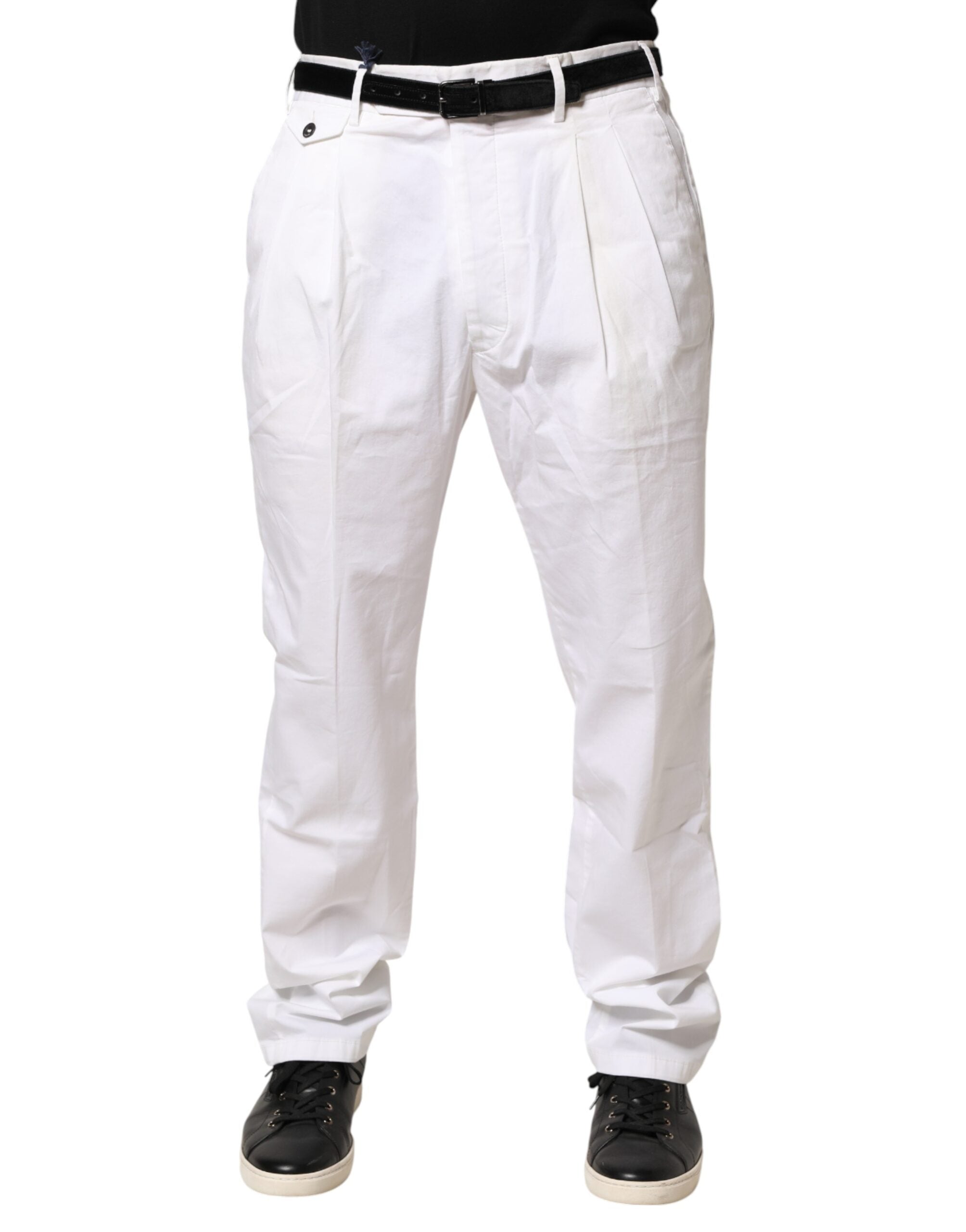 Lardini White Cotton Stretch Tapered Mid Waist Chino Men's Pants (Pre-Owned)