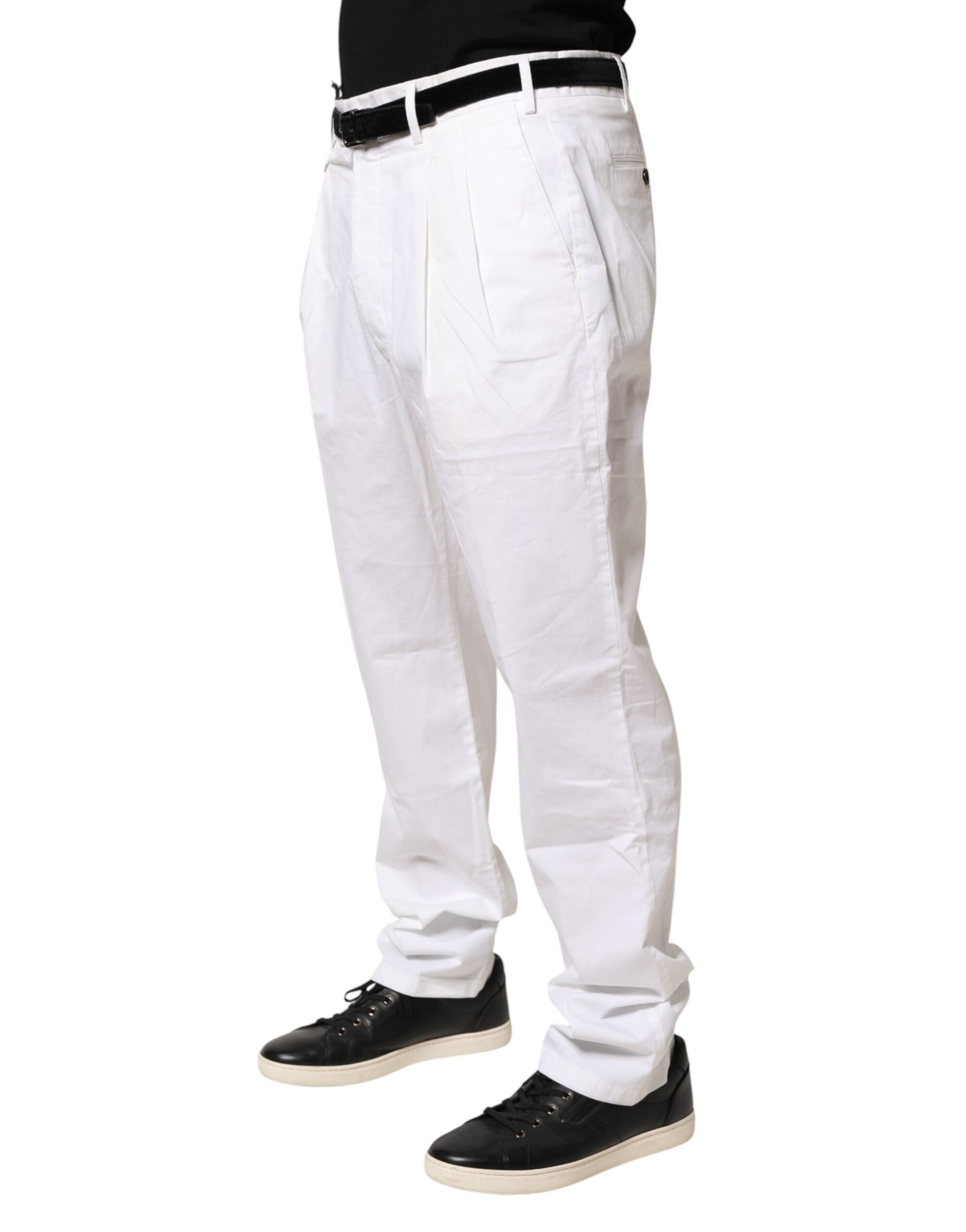 Lardini White Cotton Stretch Tapered Mid Waist Chino Men's Pants (Pre-Owned)