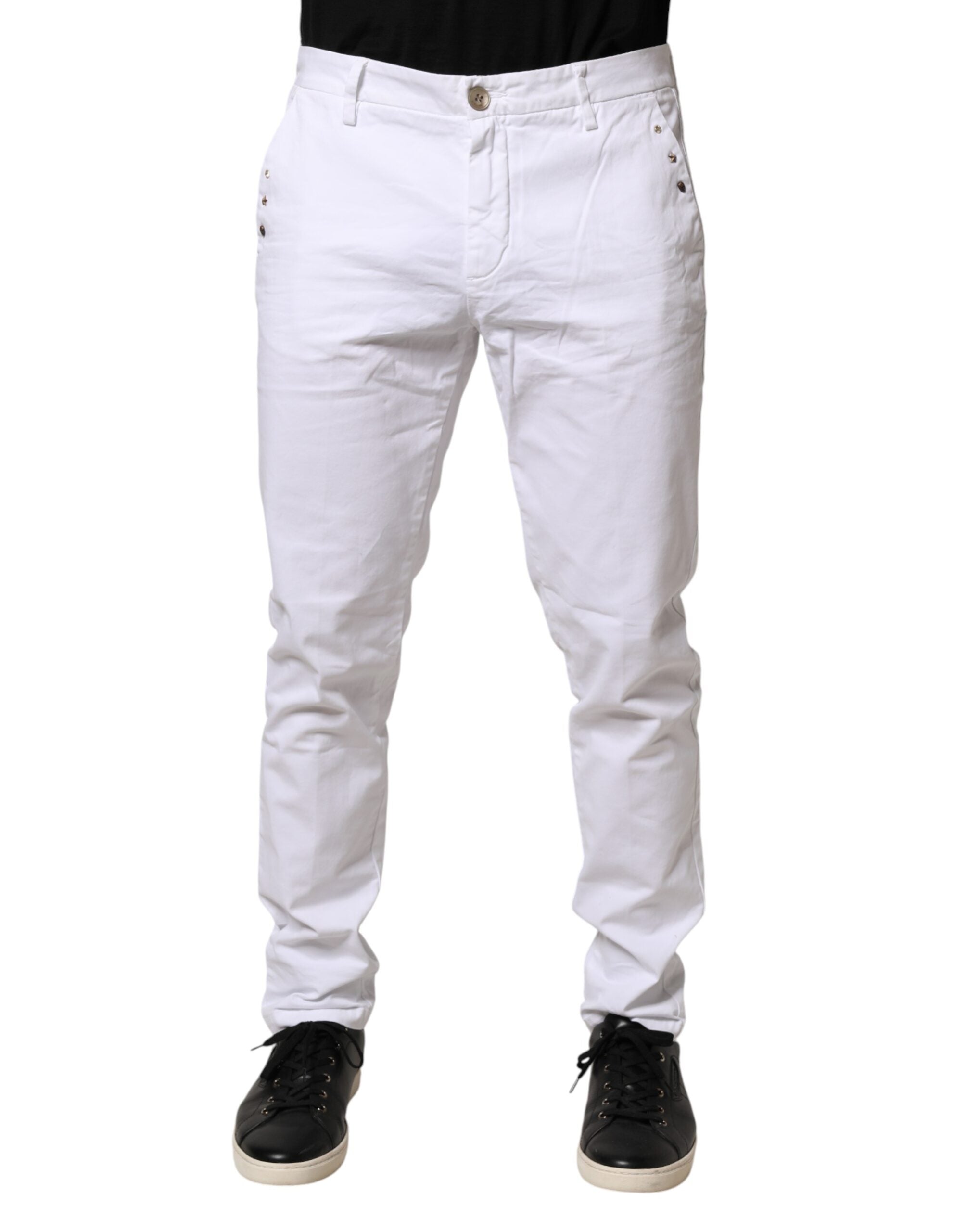 AGLINI White Skinny Fit Mid Waist Men Chino Trouser Men's Pants (Pre-Owned)