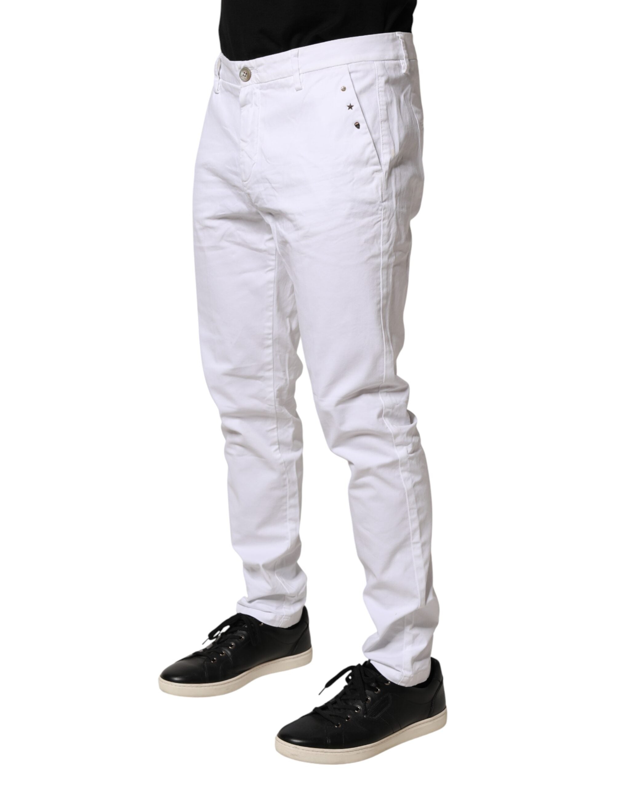 AGLINI White Skinny Fit Mid Waist Men Chino Trouser Men's Pants (Pre-Owned)