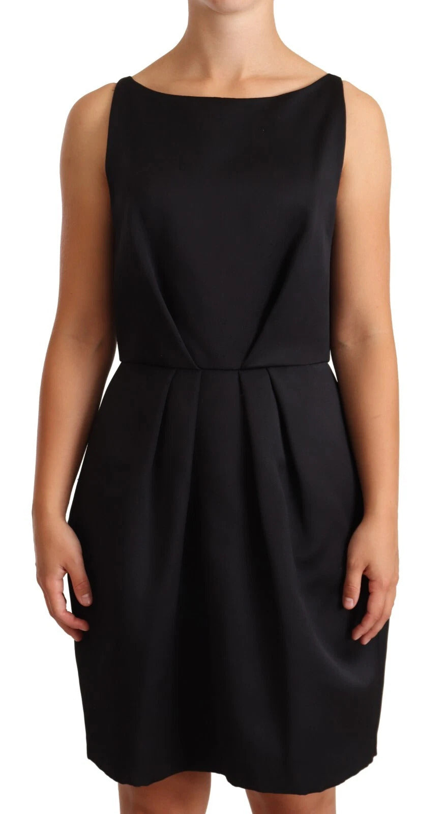 Cédric Charlier Black Sleeveless Pleated Aline Knee Length Women's Dress (Pre-Owned)