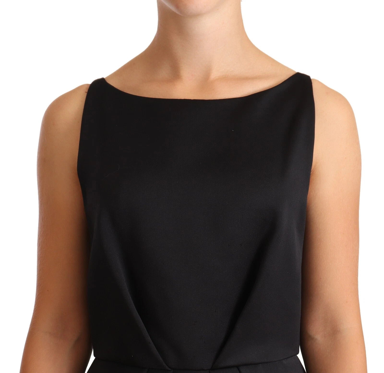 Cédric Charlier Black Sleeveless Pleated Aline Knee Length Women's Dress (Pre-Owned)