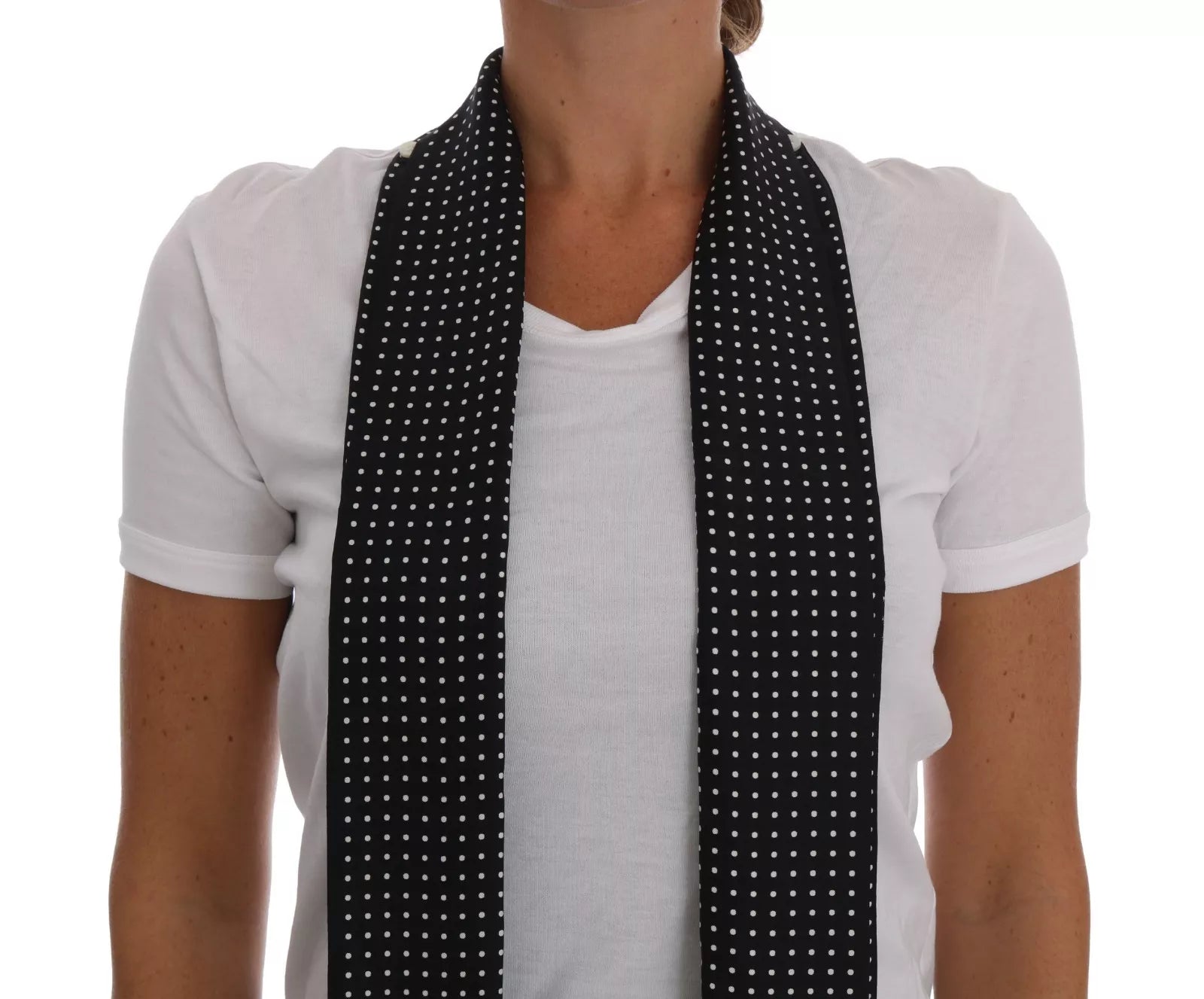 Dolce & Gabbana White Cotton Black Silk Scarf Top Women's T-shirt