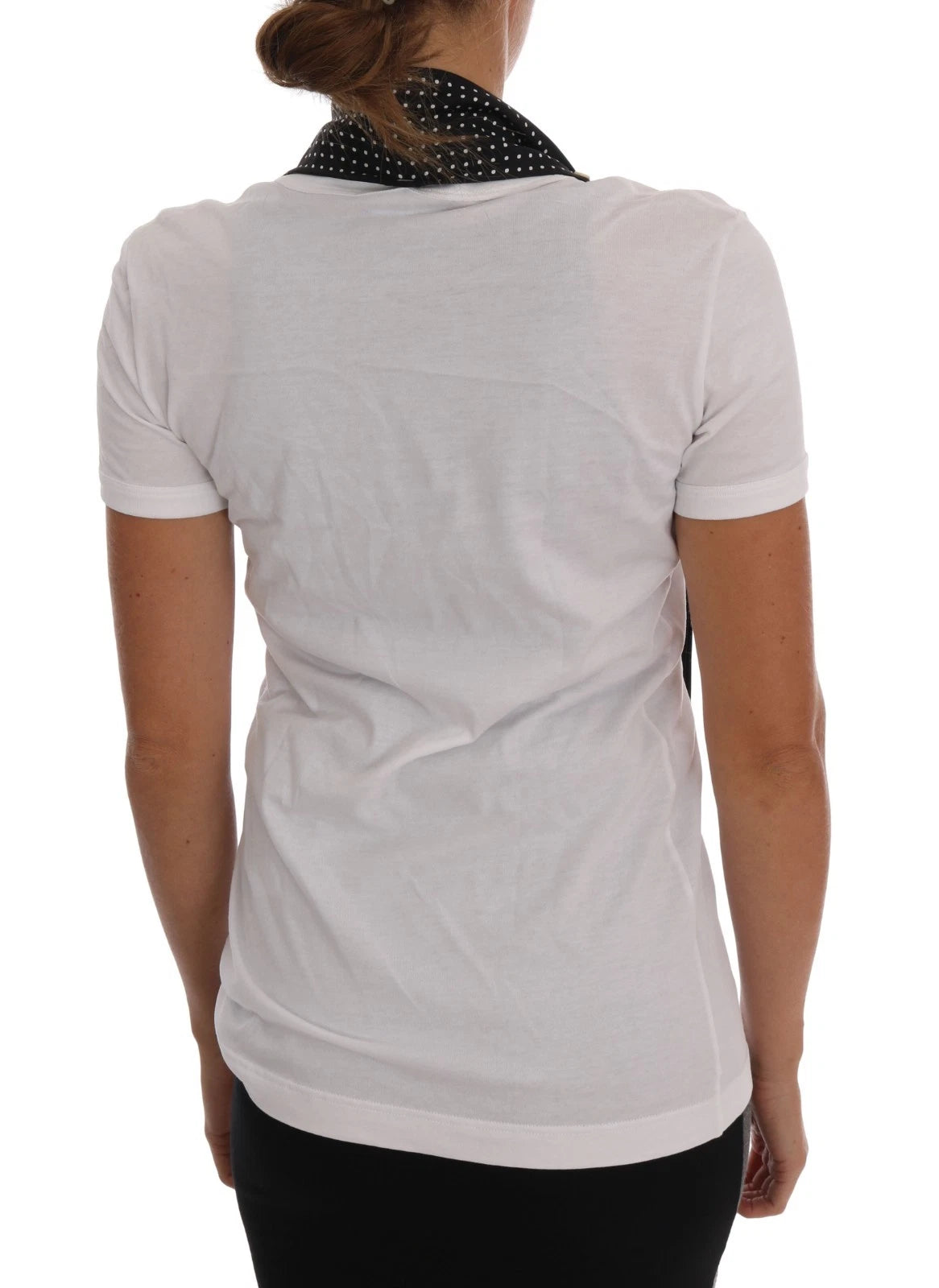 Dolce & Gabbana White Cotton Black Silk Scarf Top Women's T-shirt