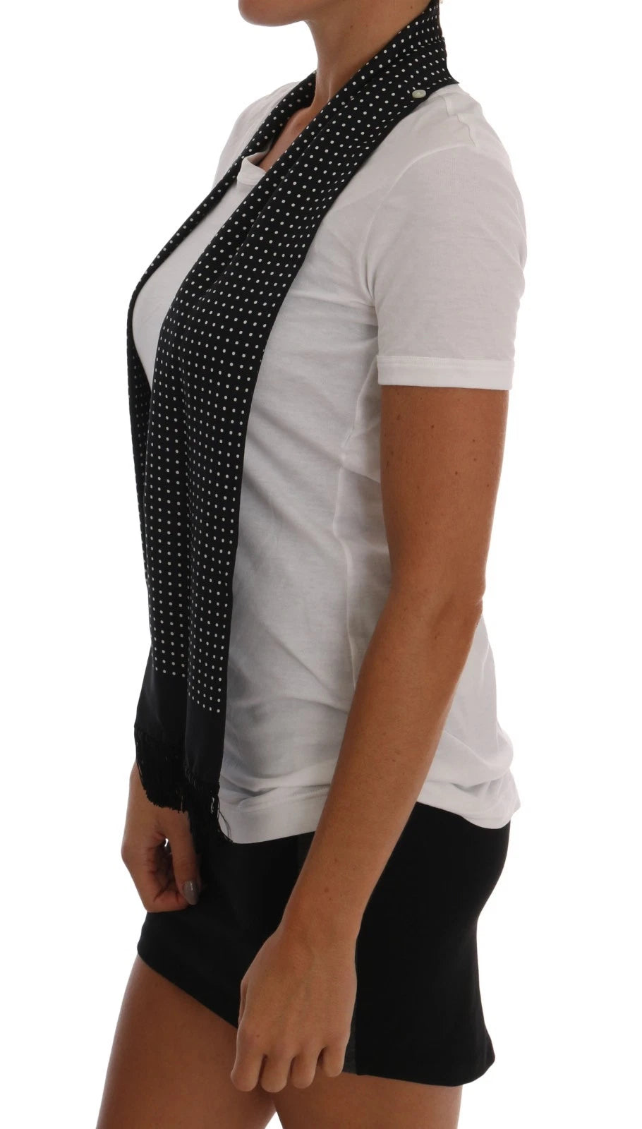 Dolce & Gabbana White Cotton Black Silk Scarf Top Women's T-shirt