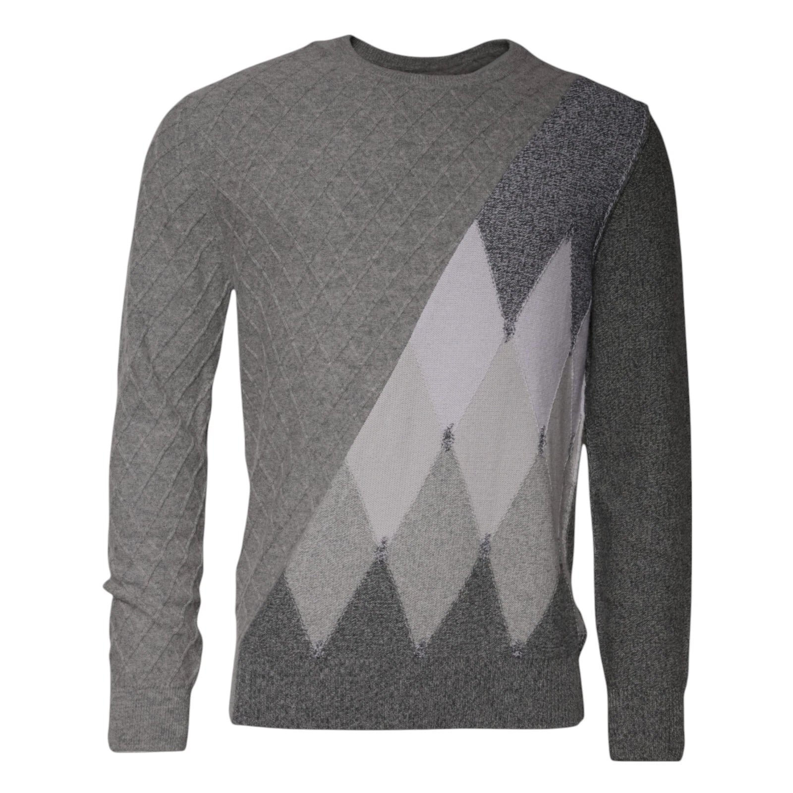 Ballantyne Gray Cashmere Argyle Intarsia Knit Crew Neck Men Men's Sweater (Pre-Owned)