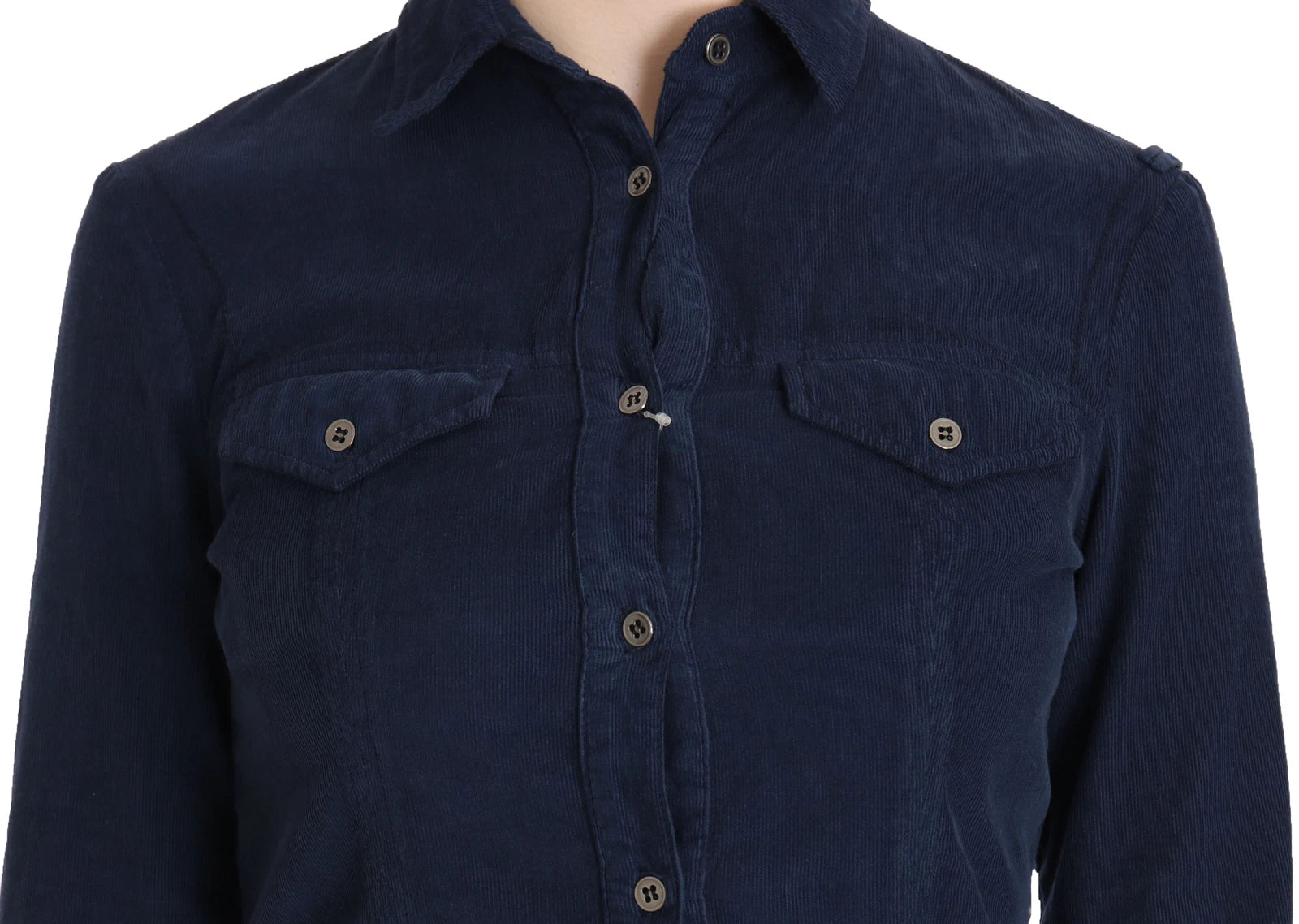 Acht Cotton Blue Corduroy Long Sleeves Shirt Top Women's Blouse