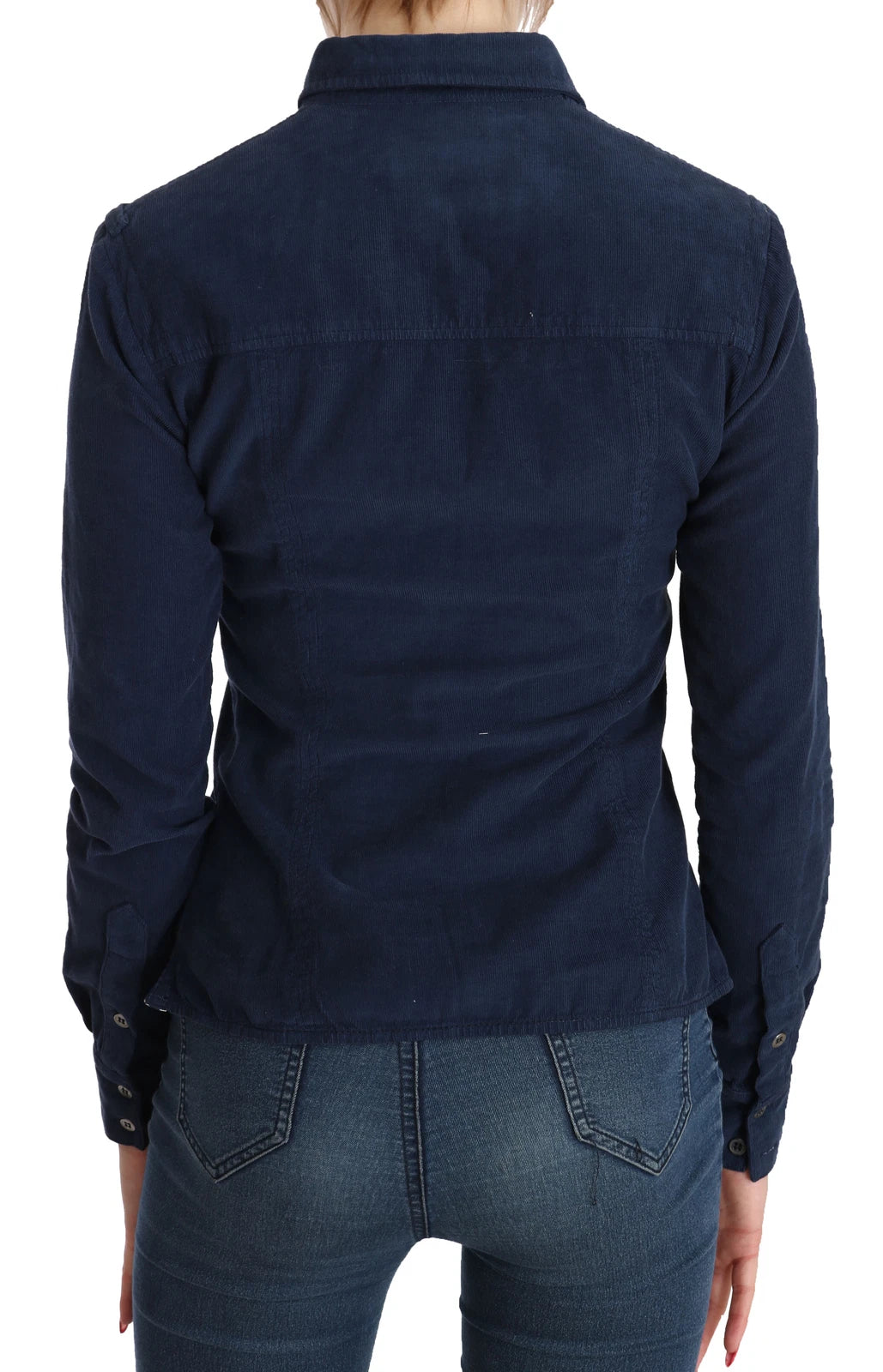 Acht Cotton Blue Corduroy Long Sleeves Shirt Top Women's Blouse
