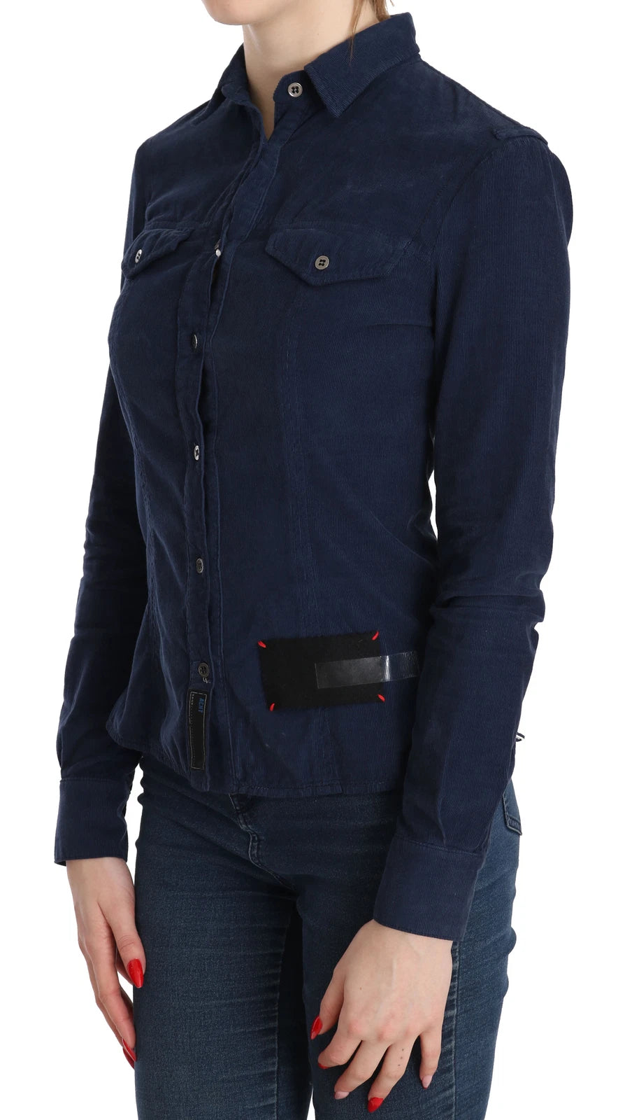 Acht Cotton Blue Corduroy Long Sleeves Shirt Top Women's Blouse