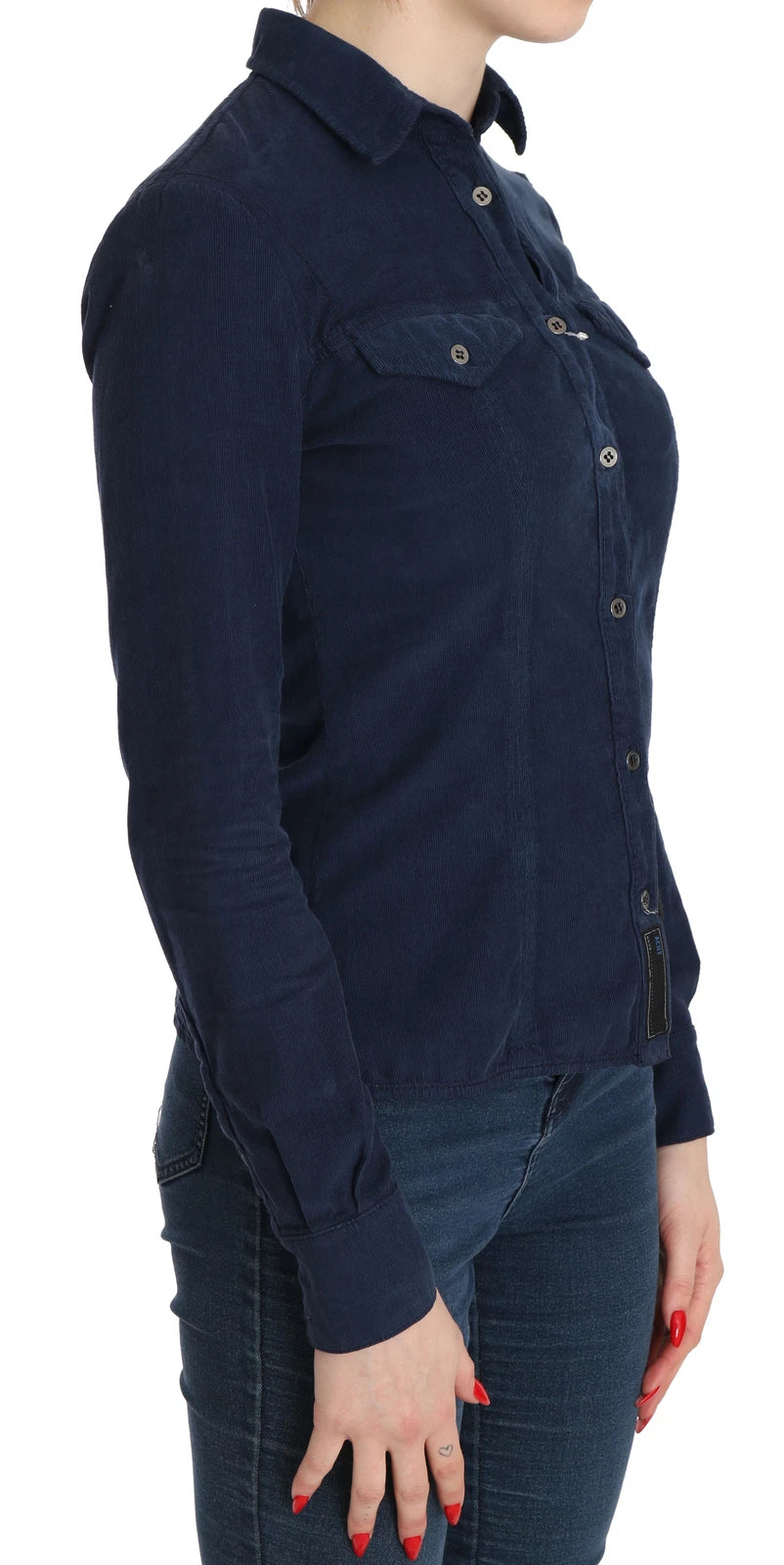 Acht Cotton Blue Corduroy Long Sleeves Shirt Top Women's Blouse