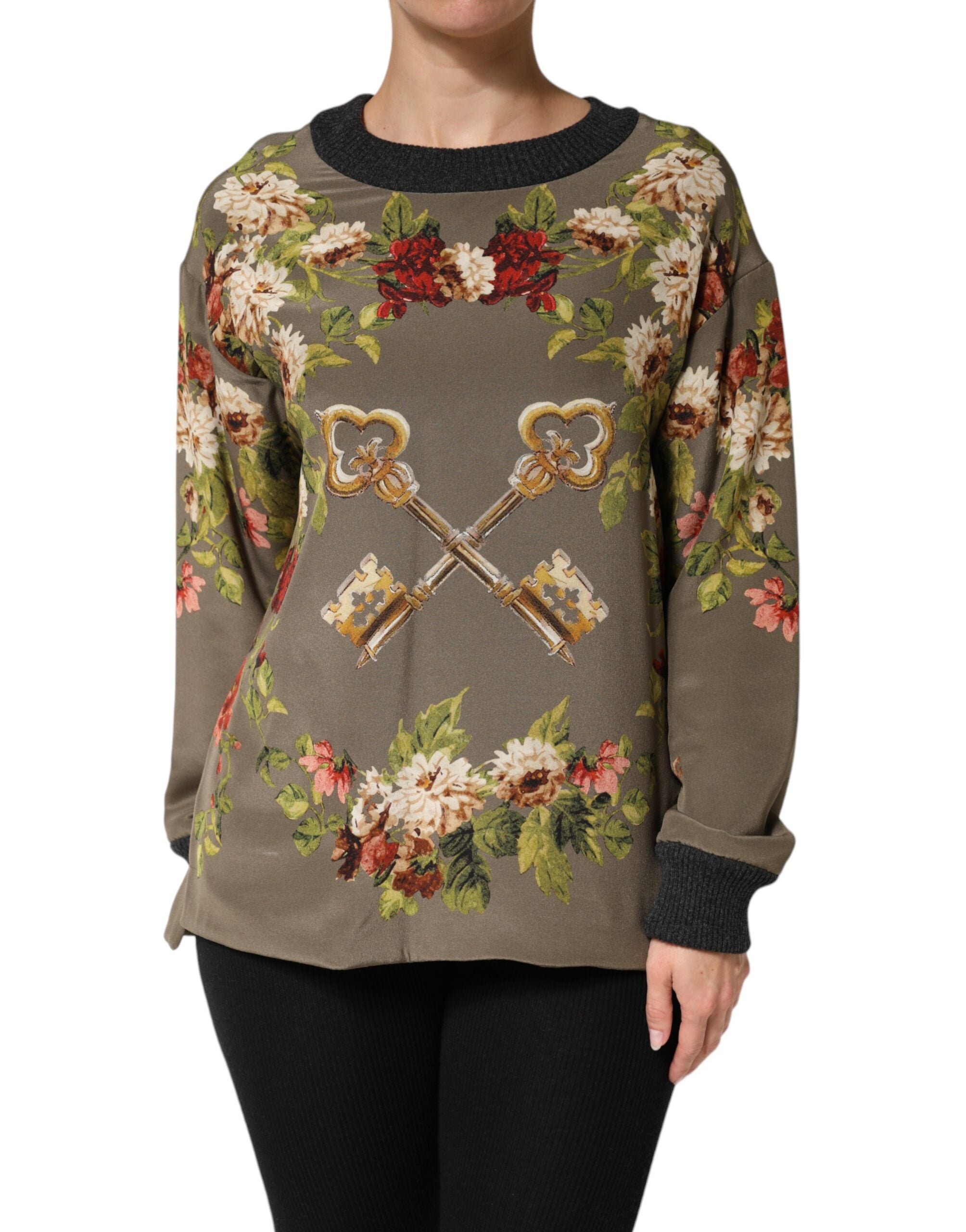 Dolce & Gabbana Enchanted Sicily Silk Crewneck Blouse Women's Sweater