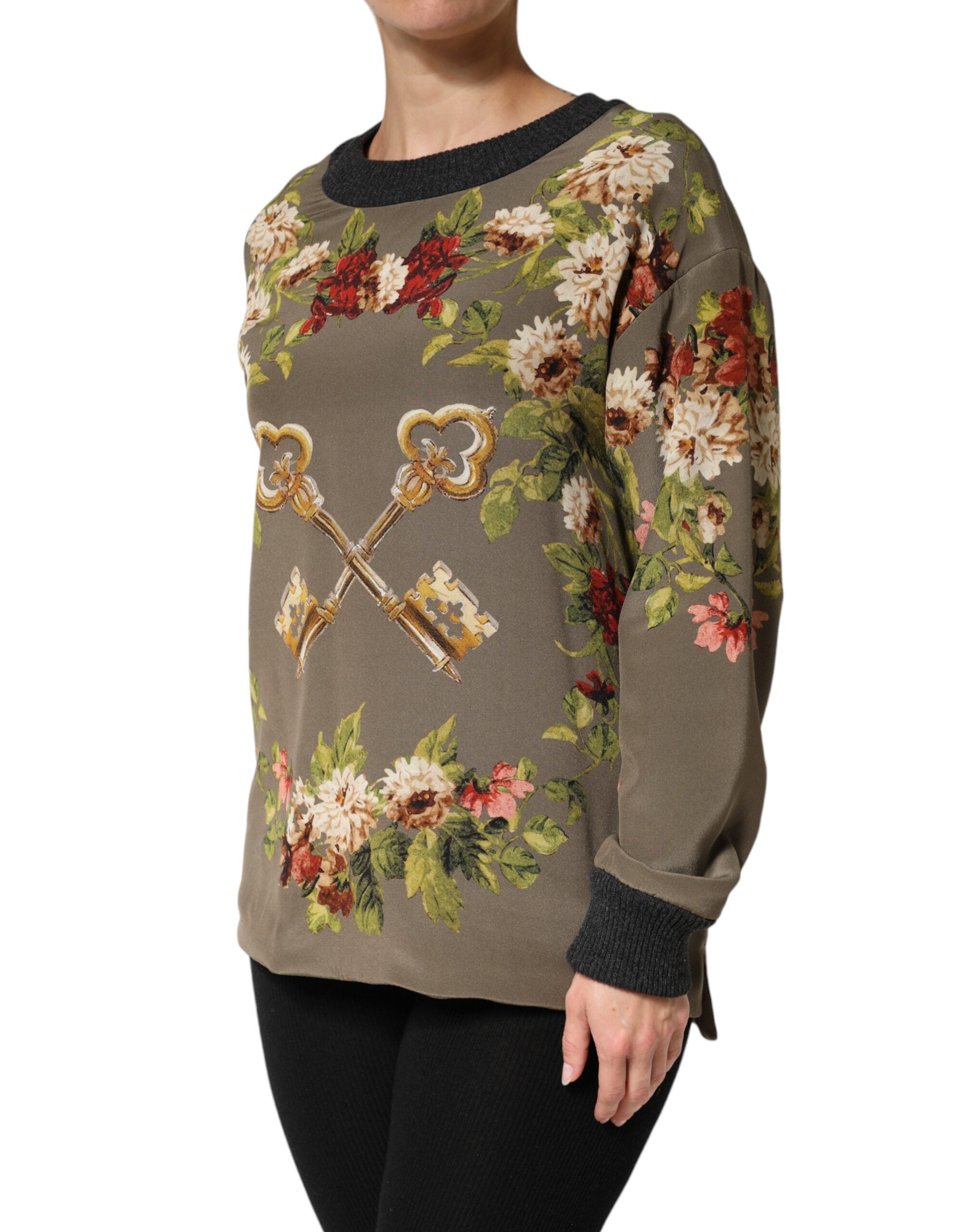 Dolce & Gabbana Enchanted Sicily Silk Crewneck Blouse Women's Sweater
