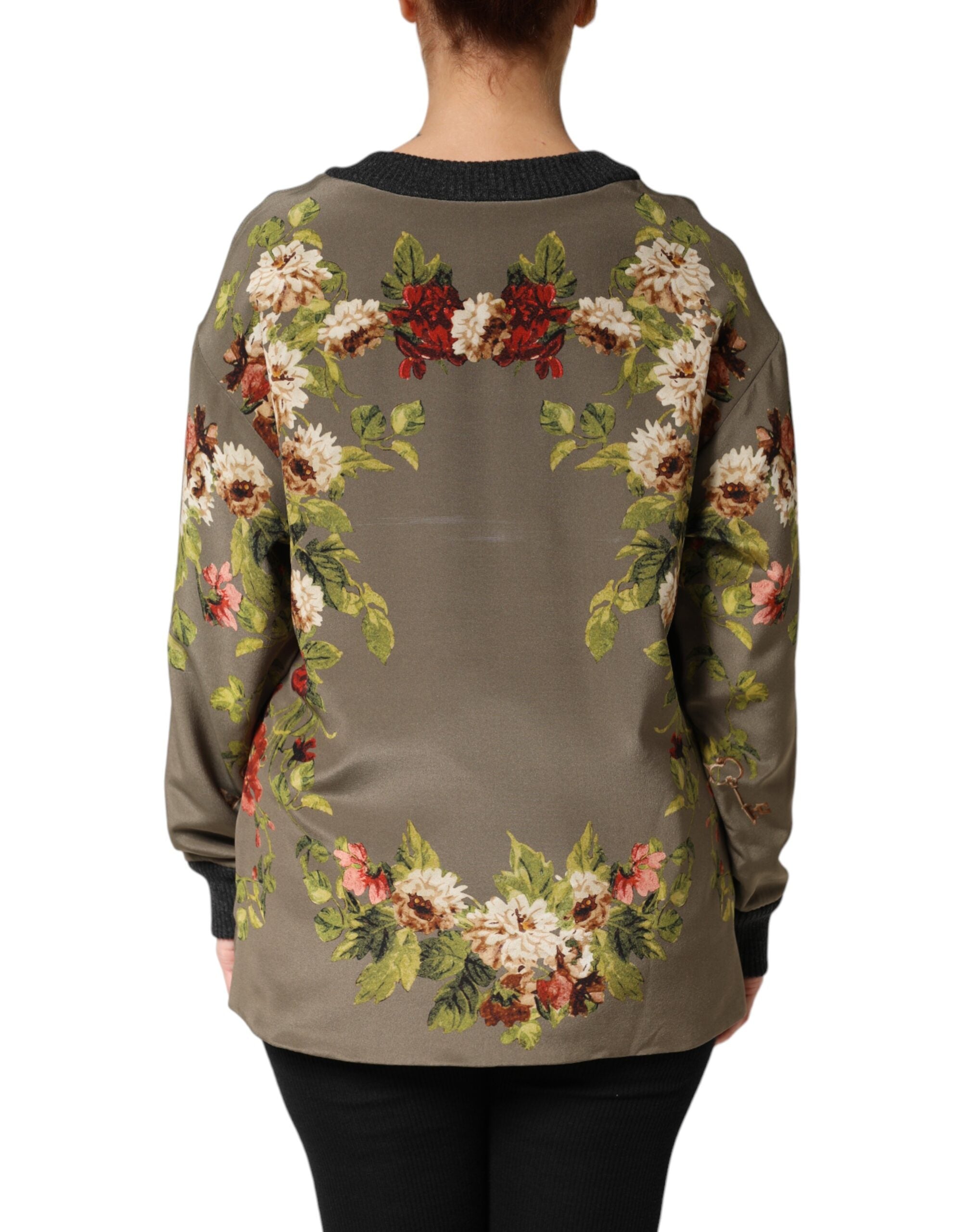 Dolce & Gabbana Enchanted Sicily Silk Crewneck Blouse Women's Sweater