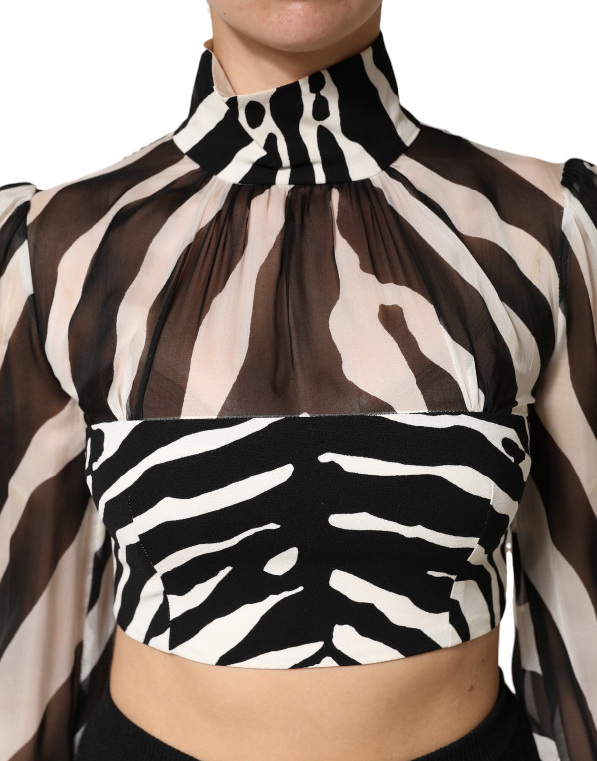 Dolce & Gabbana Zebra Print Chiffon Paneled Crop Blouse Women's Top (Pre-Owned)