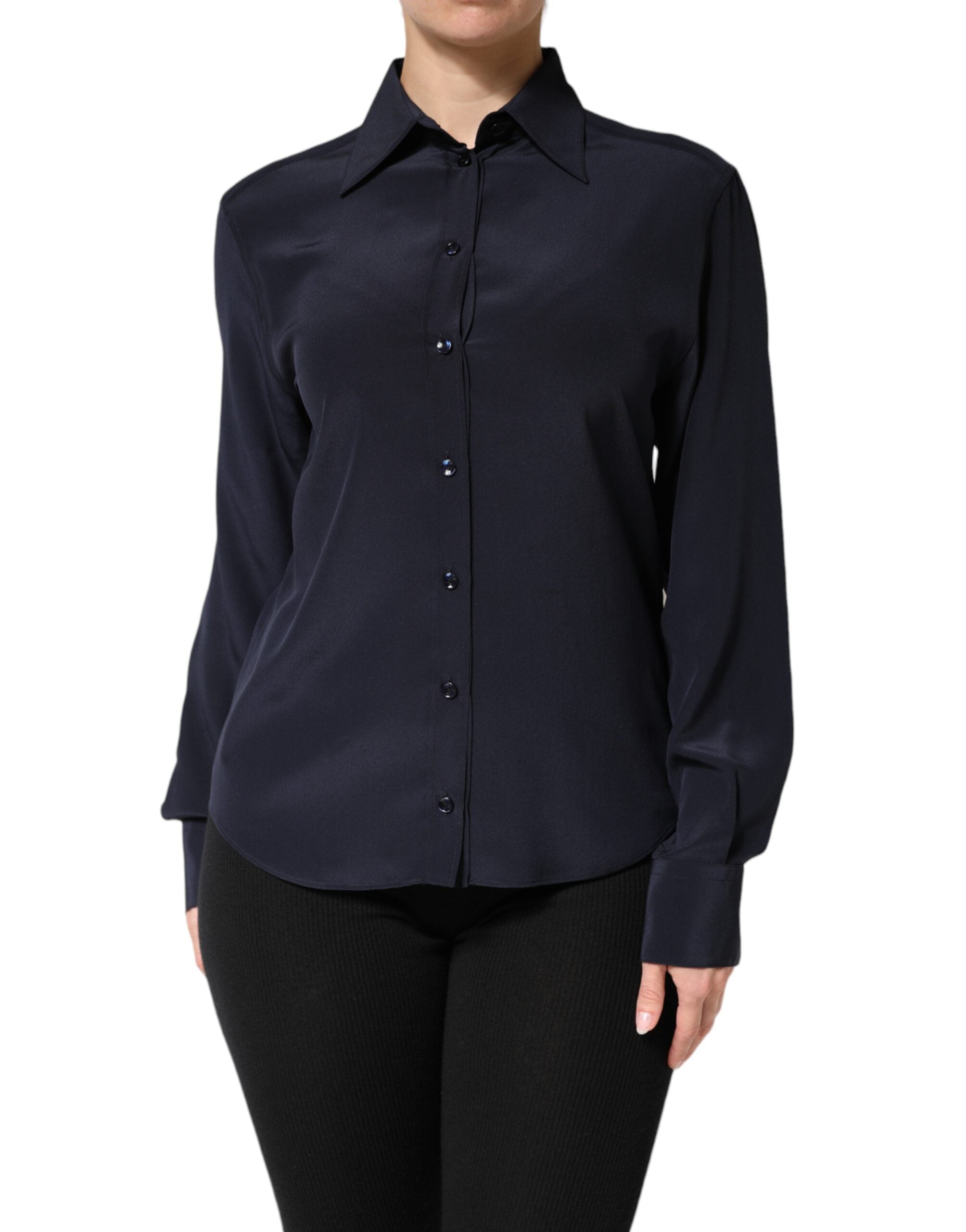 Dolce & Gabbana Blue Collared Long Sleeves Dress Shirt Women's Top (Pre-Owned)